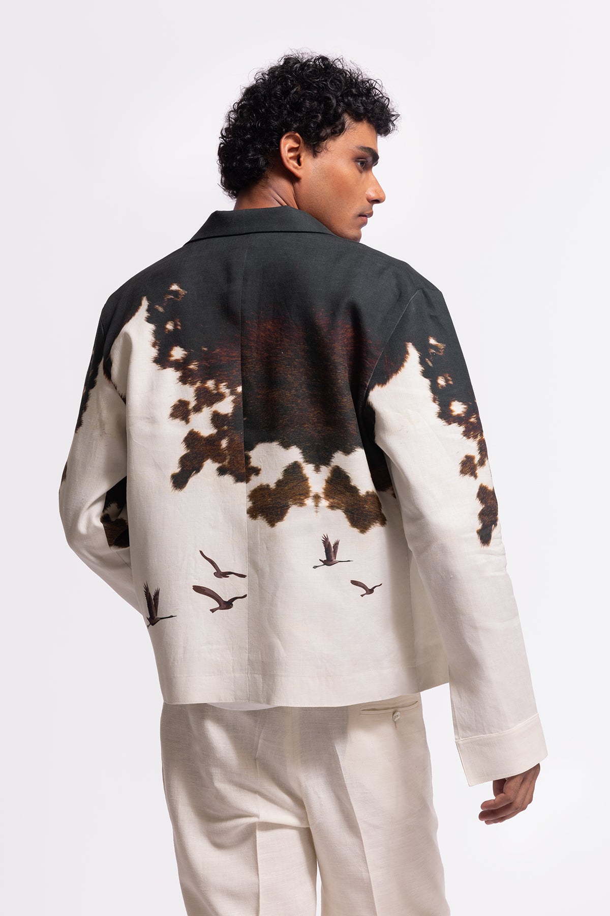 Men's Ivory Printed Linen Jacket