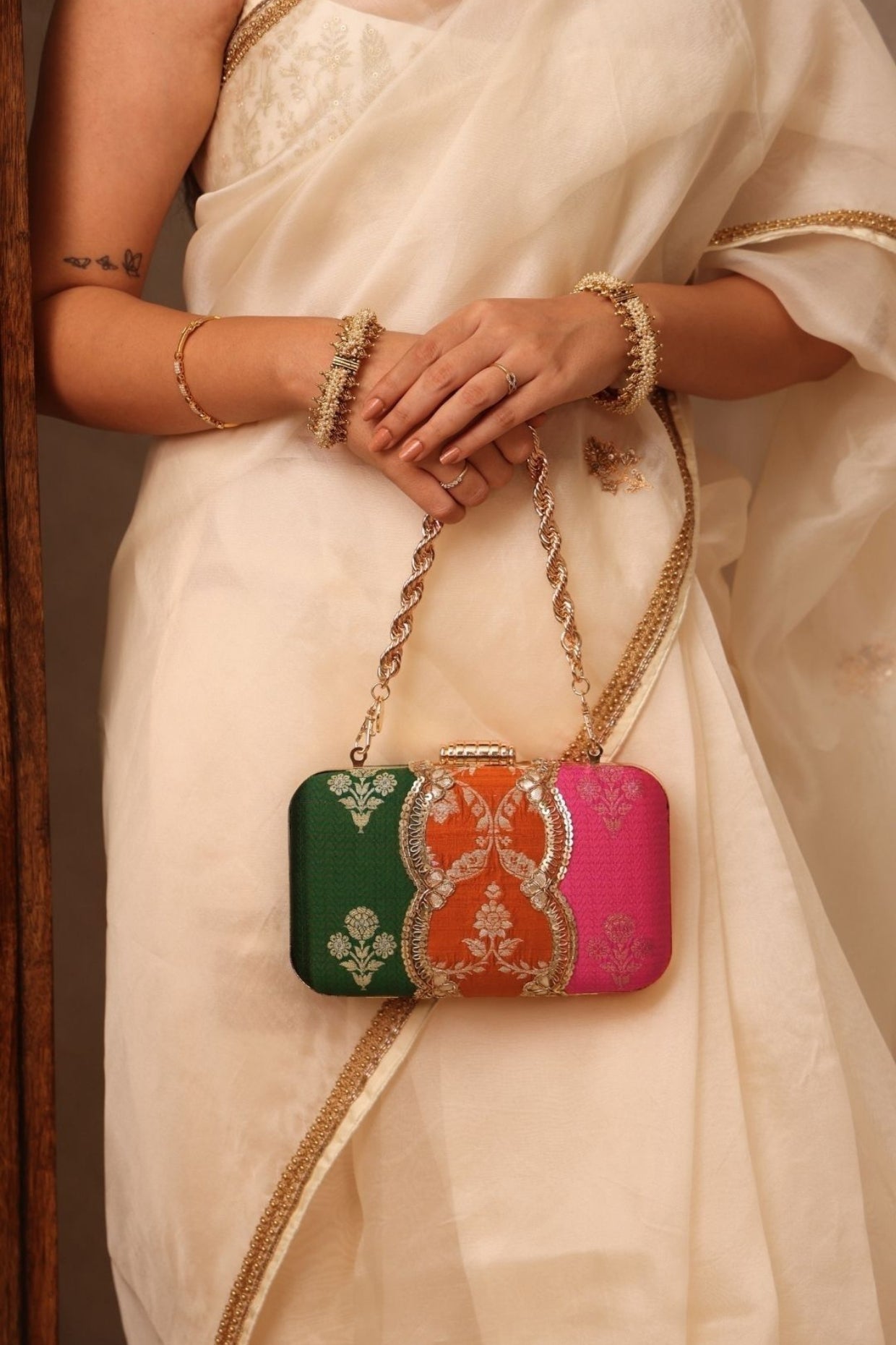 Pure Silk Box Clutch - Multi Color