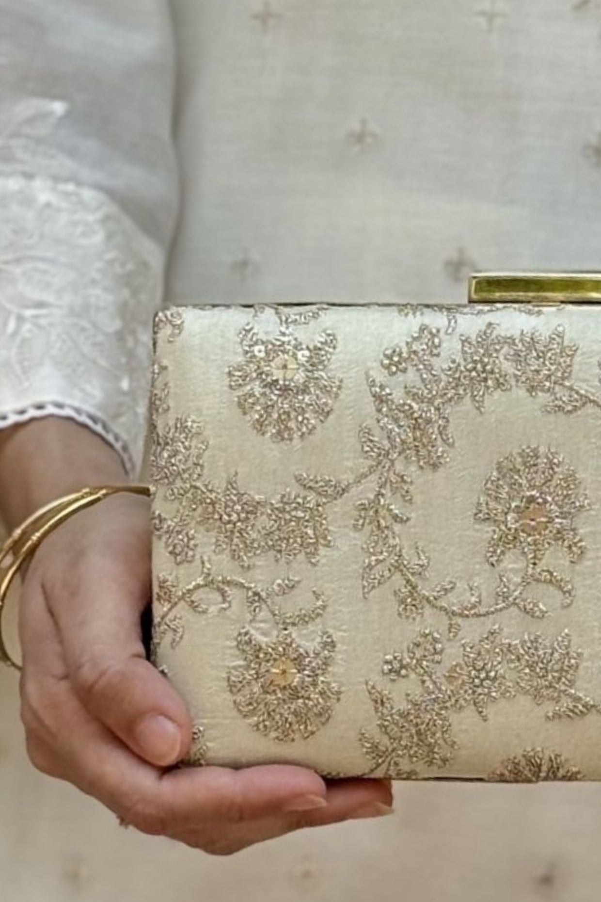Bodhi Embroidered Sleek Clutch - Beige