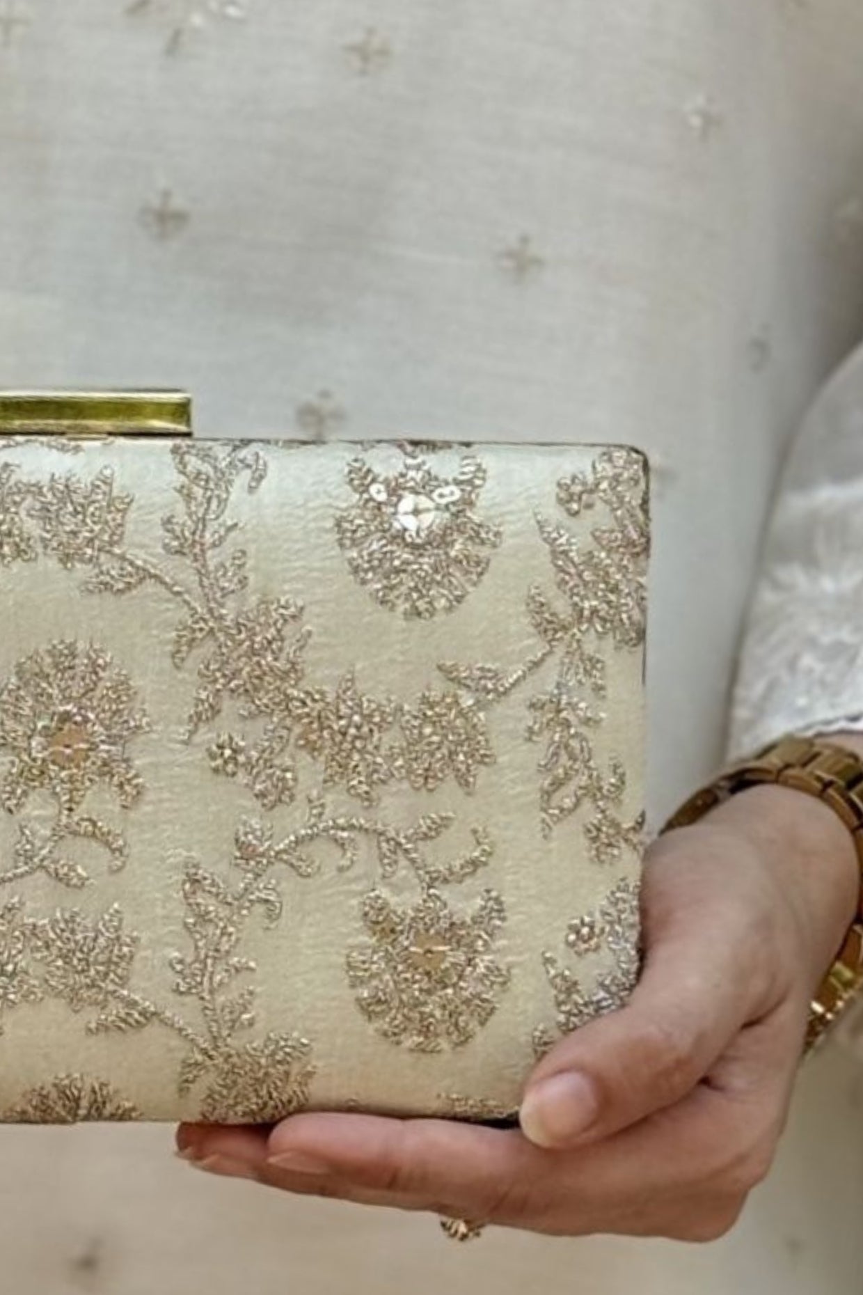 Bodhi Embroidered Sleek Clutch - Beige