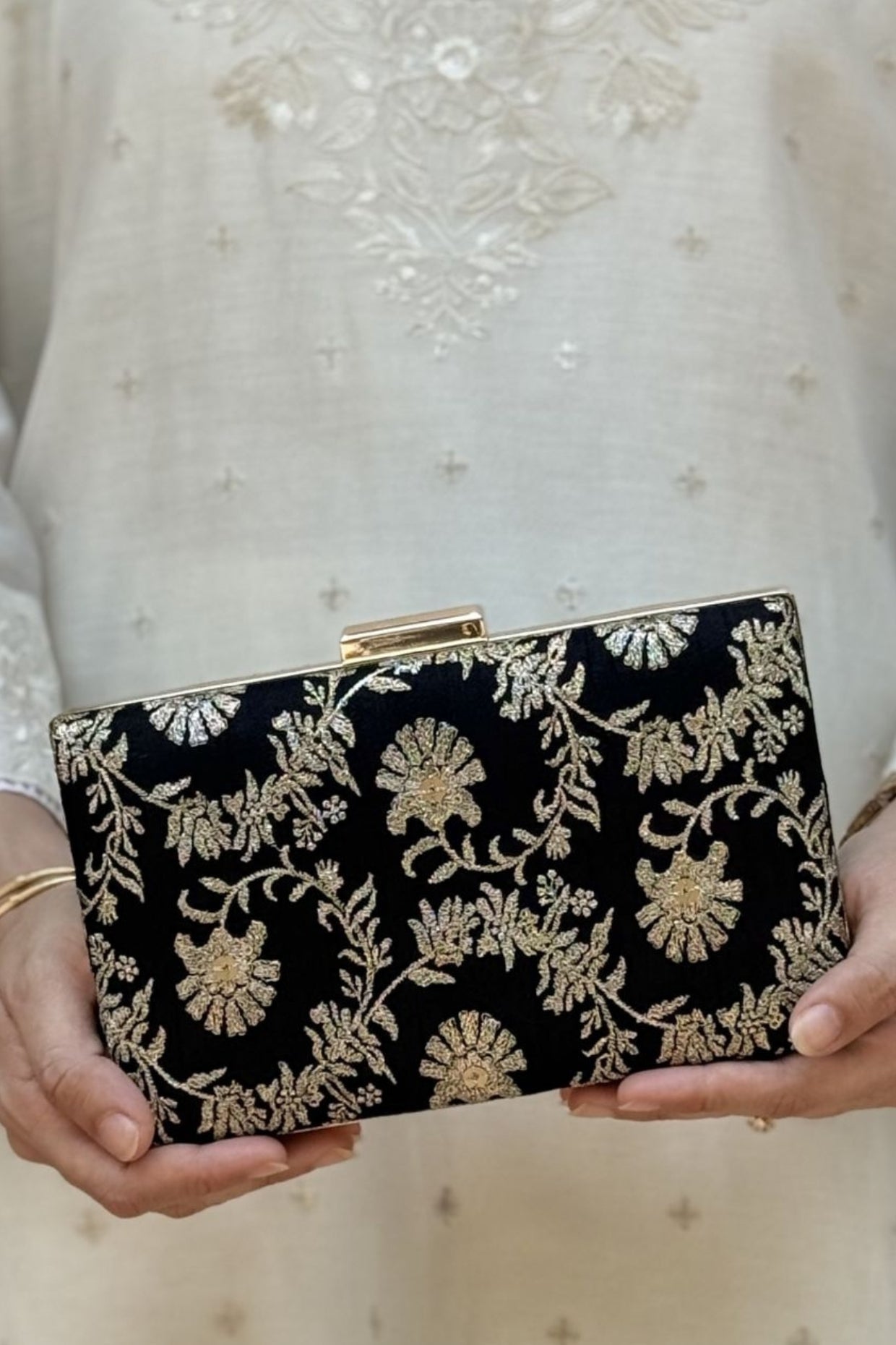 Bodhi Embroidered Sleek Clutch - Black
