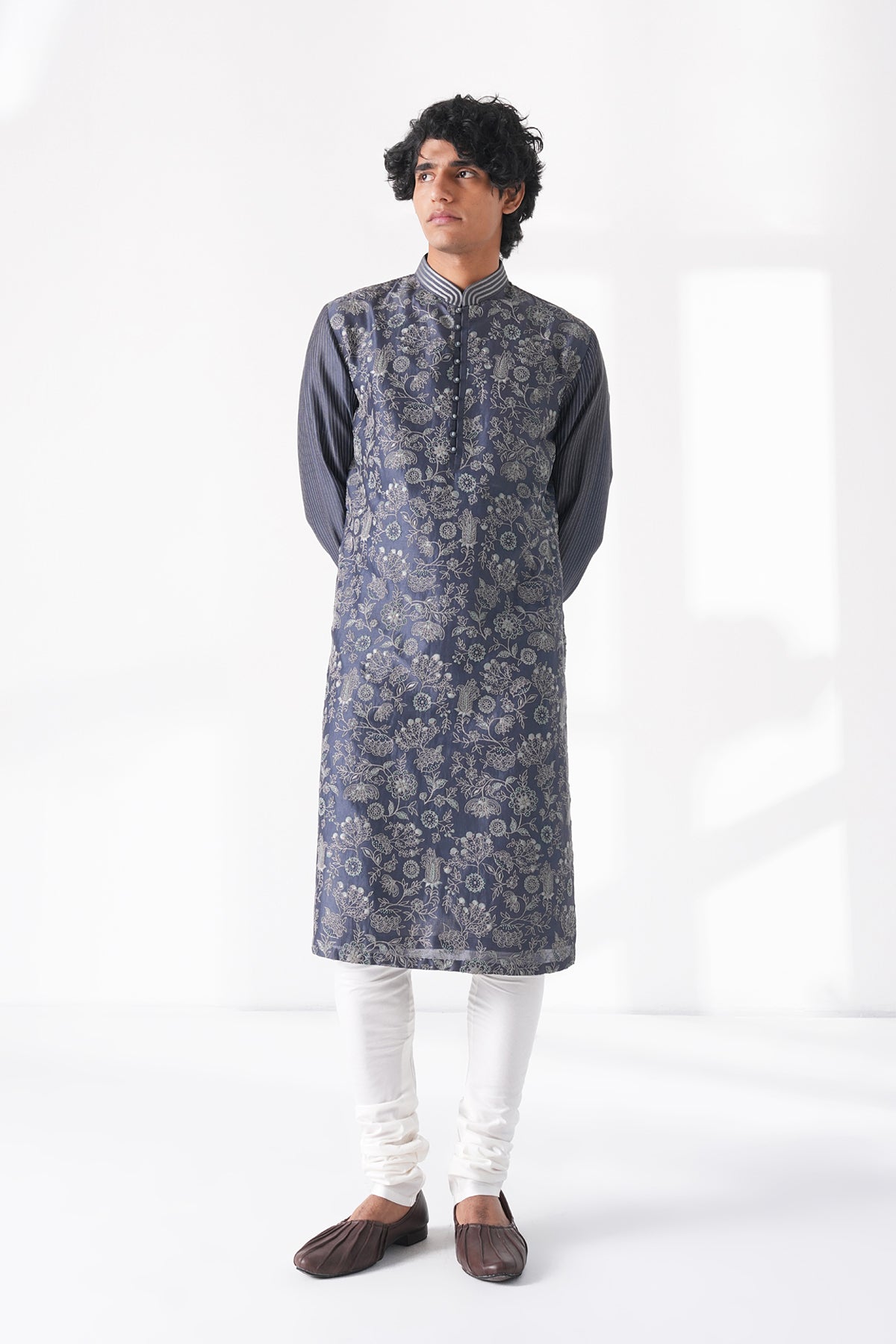 Floral Embroidered Chanderi Kurta Set