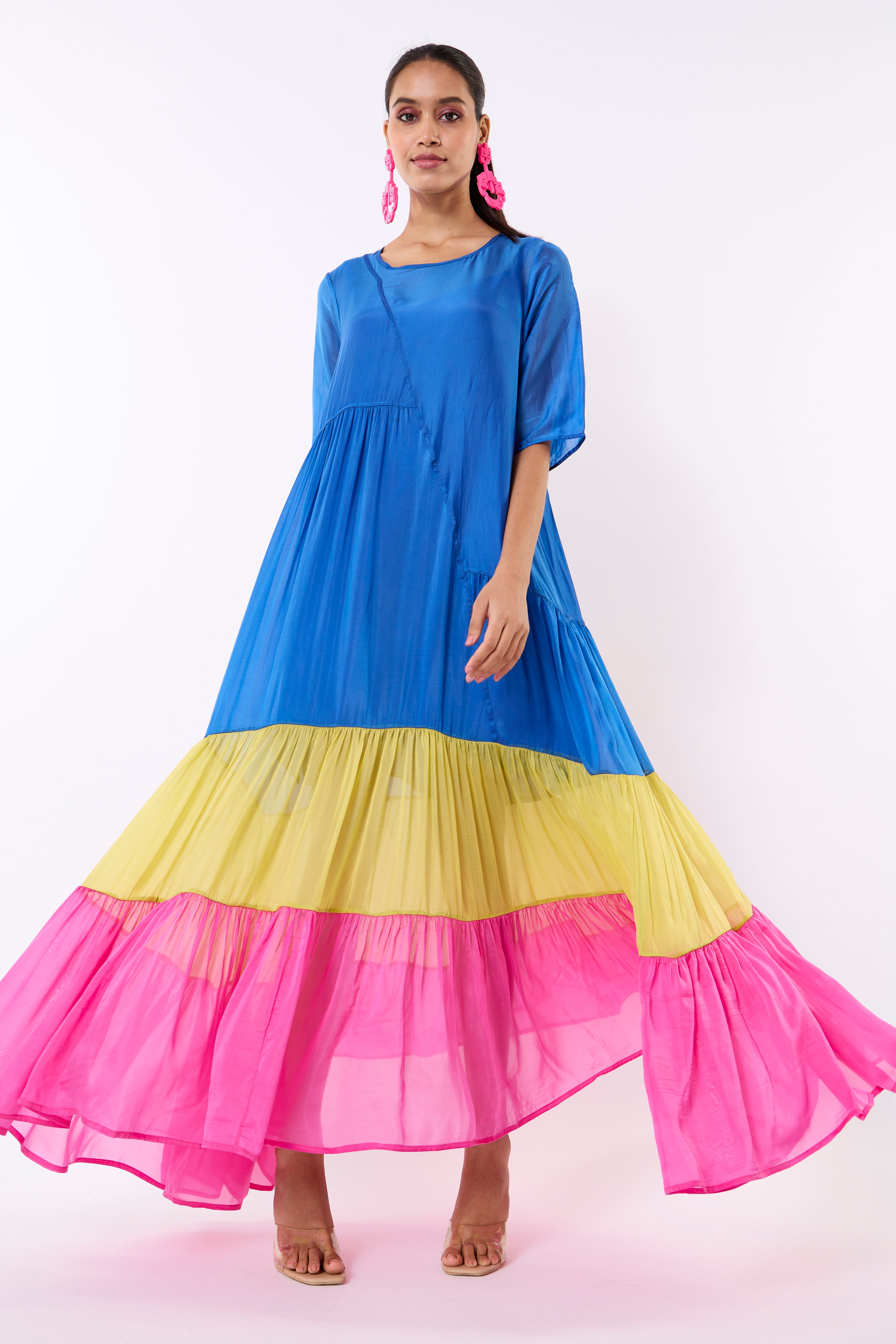 Chloe Maxi - Blue, Lime & Pink Organza