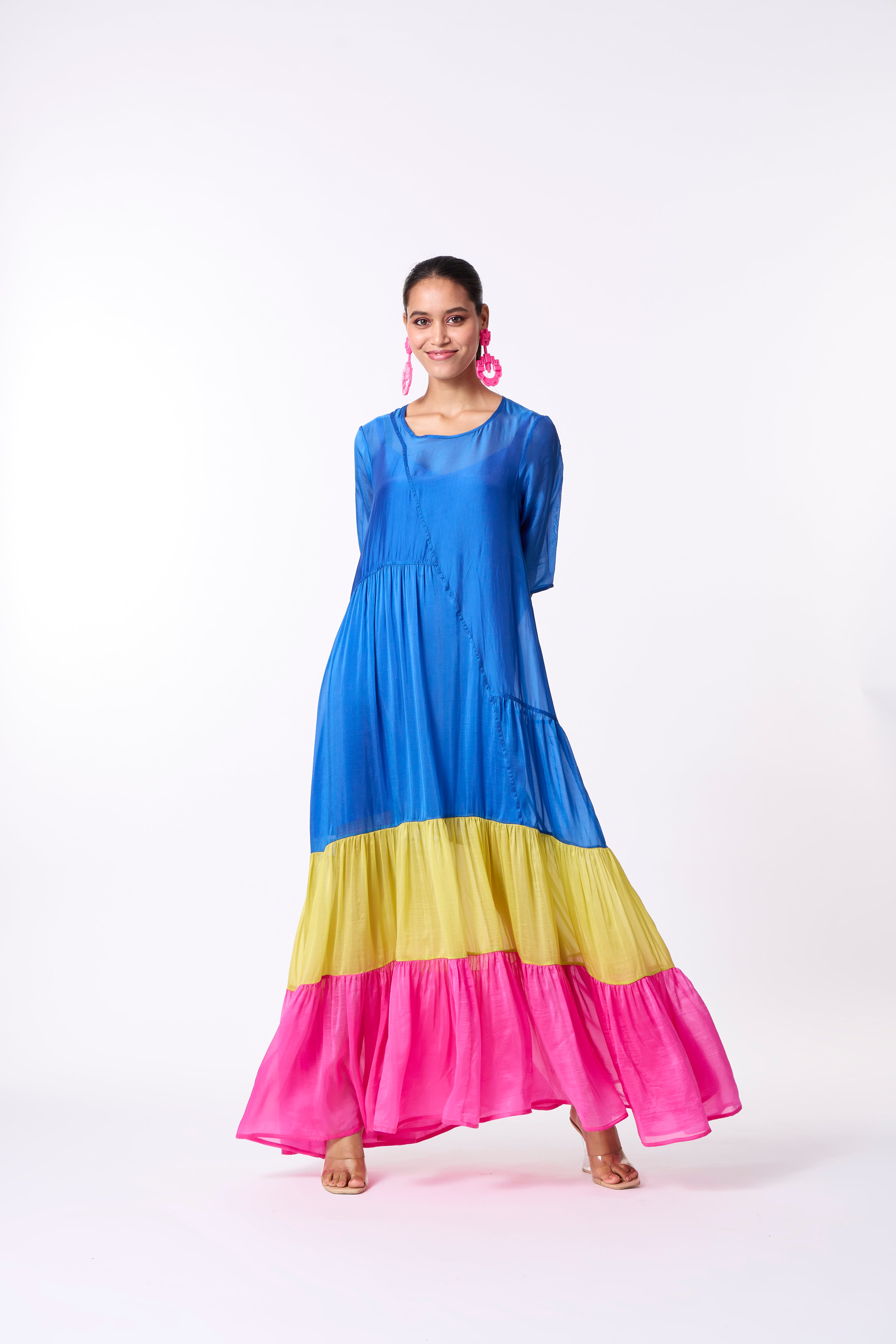 Chloe Maxi - Blue, Lime & Pink Organza