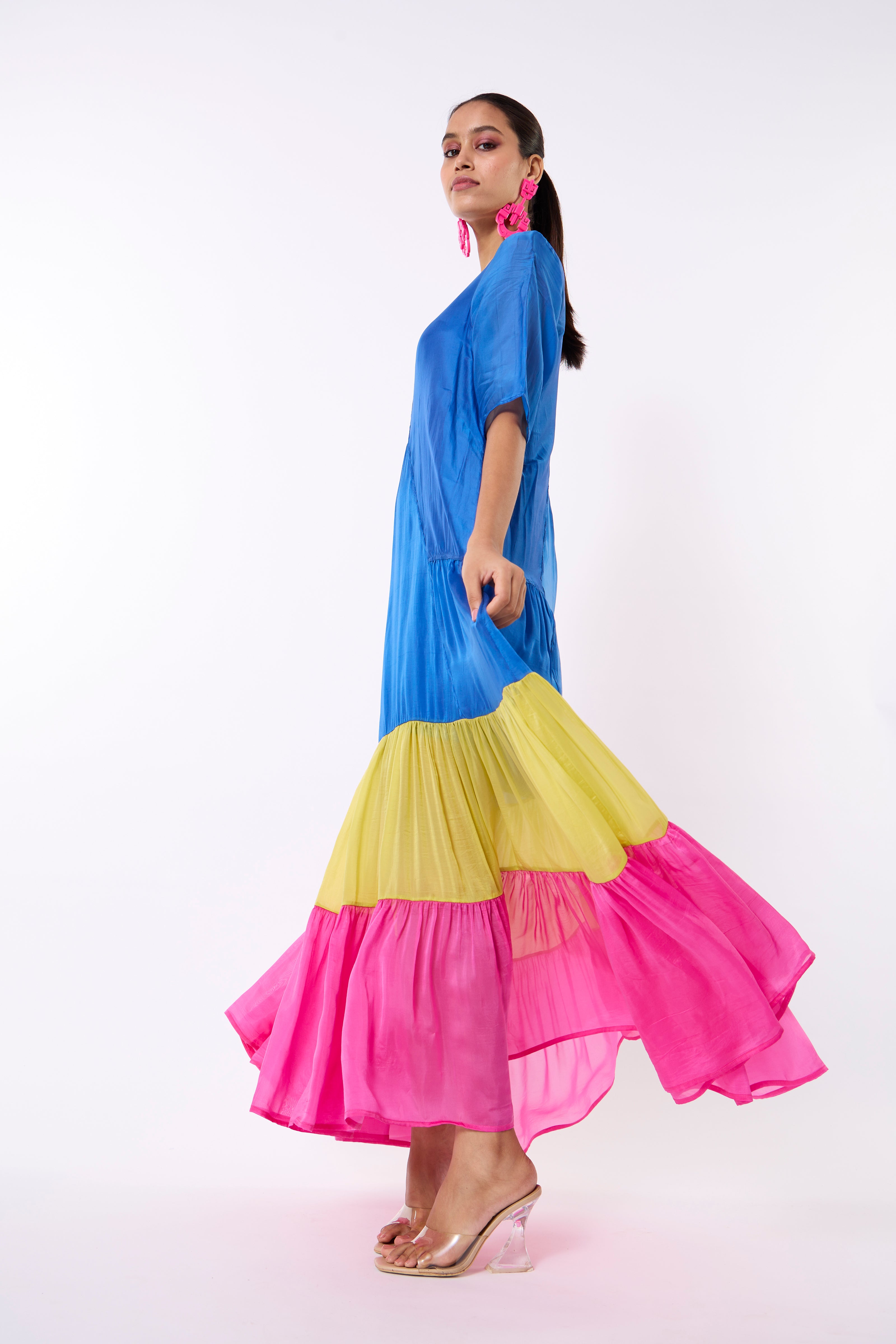 Chloe Maxi - Blue, Lime & Pink Organza