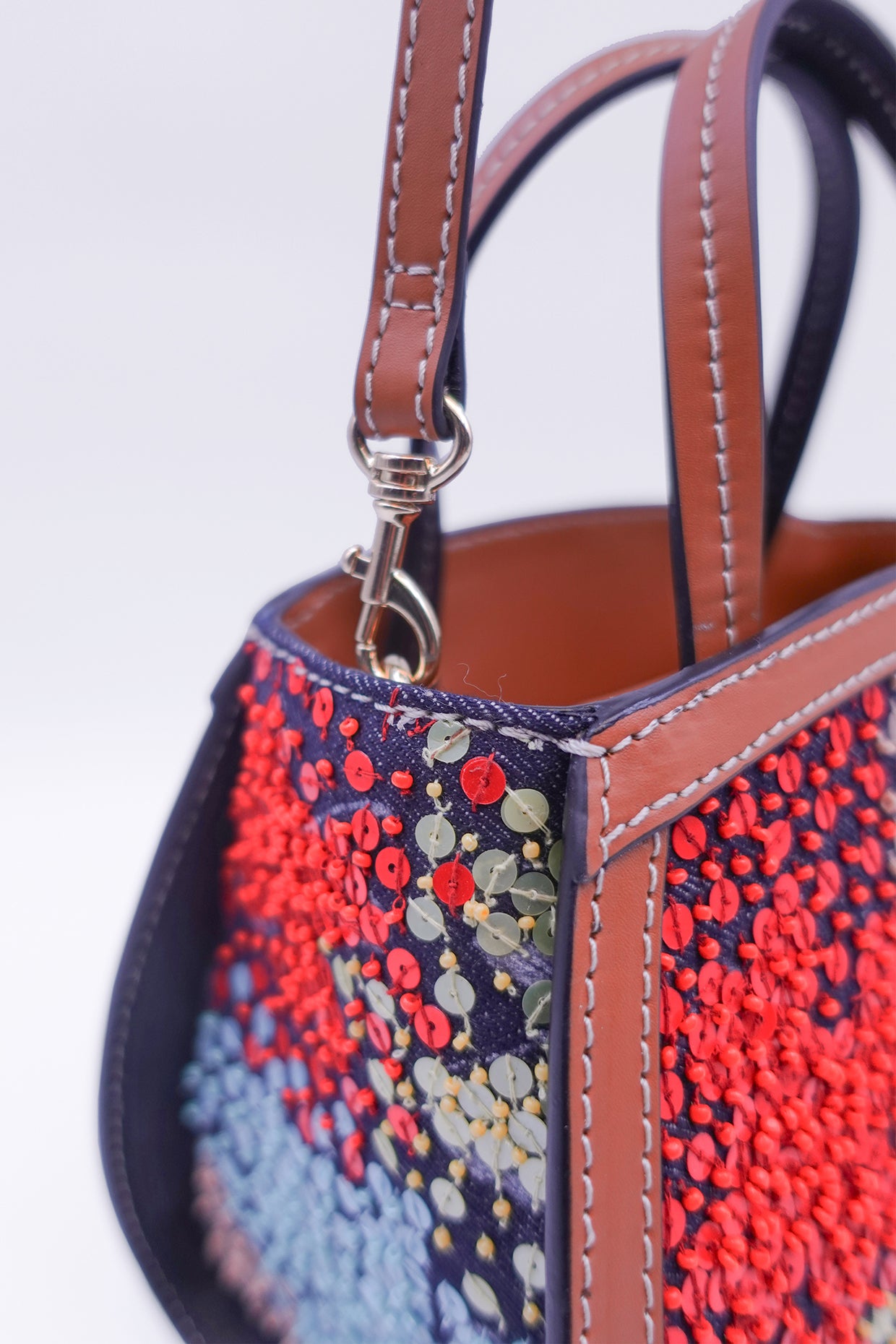 Bead Embellished Denim Clutch Bag