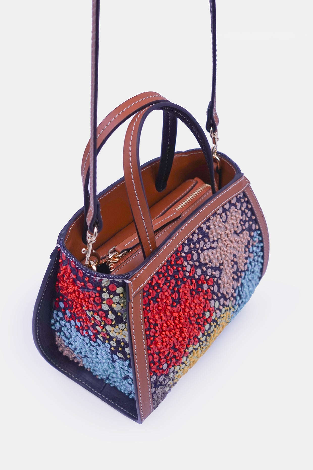 Bead Embellished Denim Clutch Bag