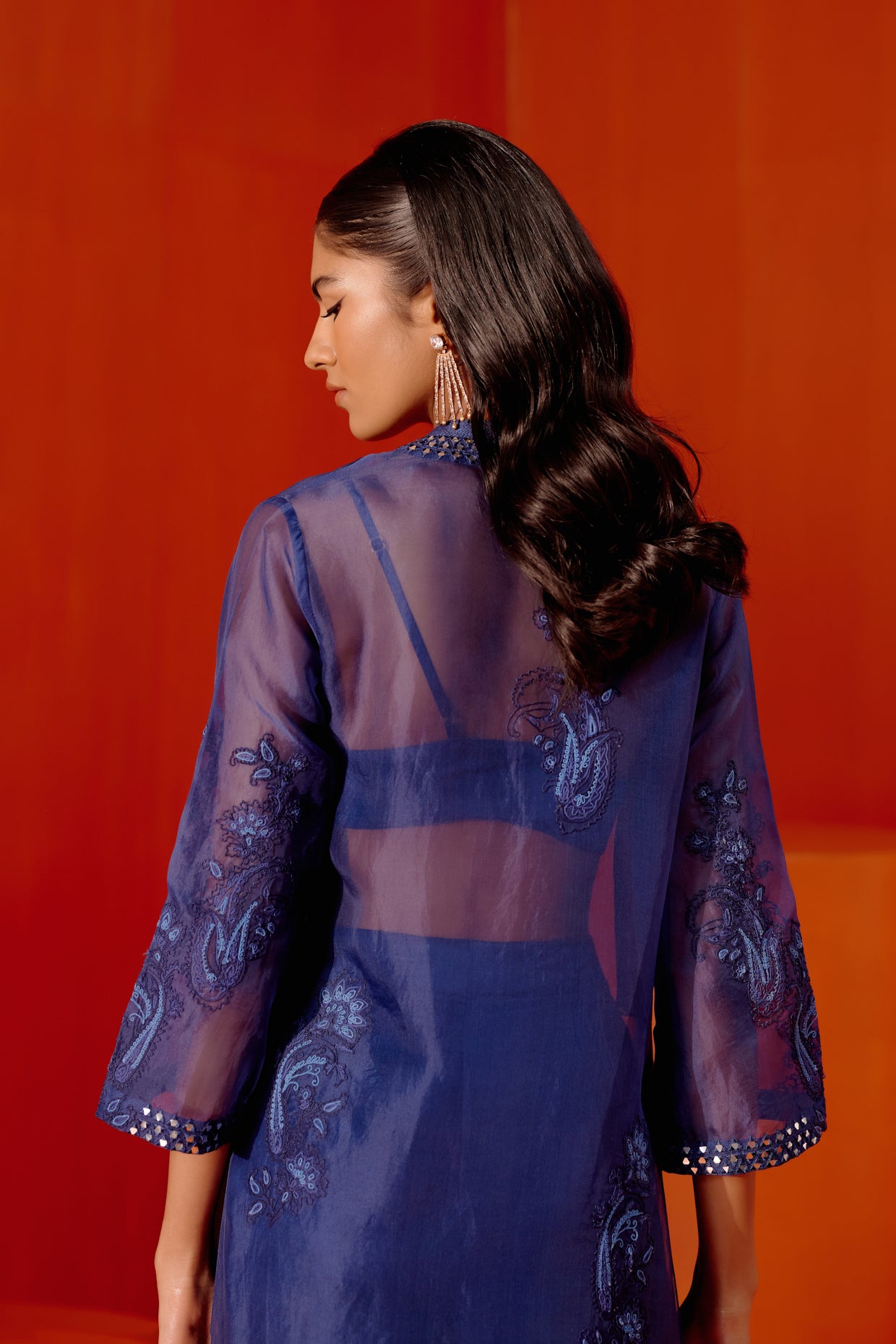 Blue Embroidered Cape and Pant Set