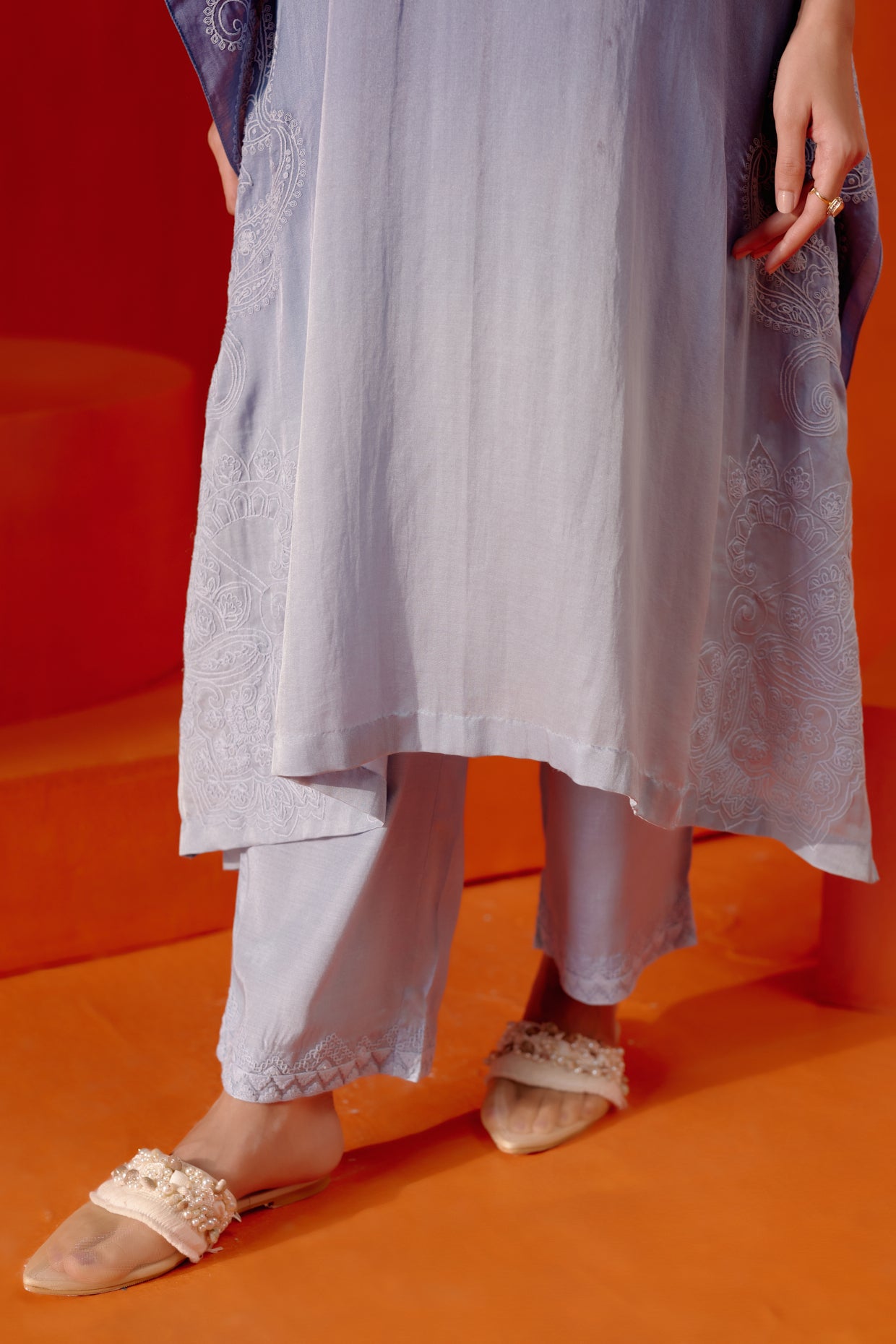 Blue Ombre Mirror Embroidered Kaftan Set