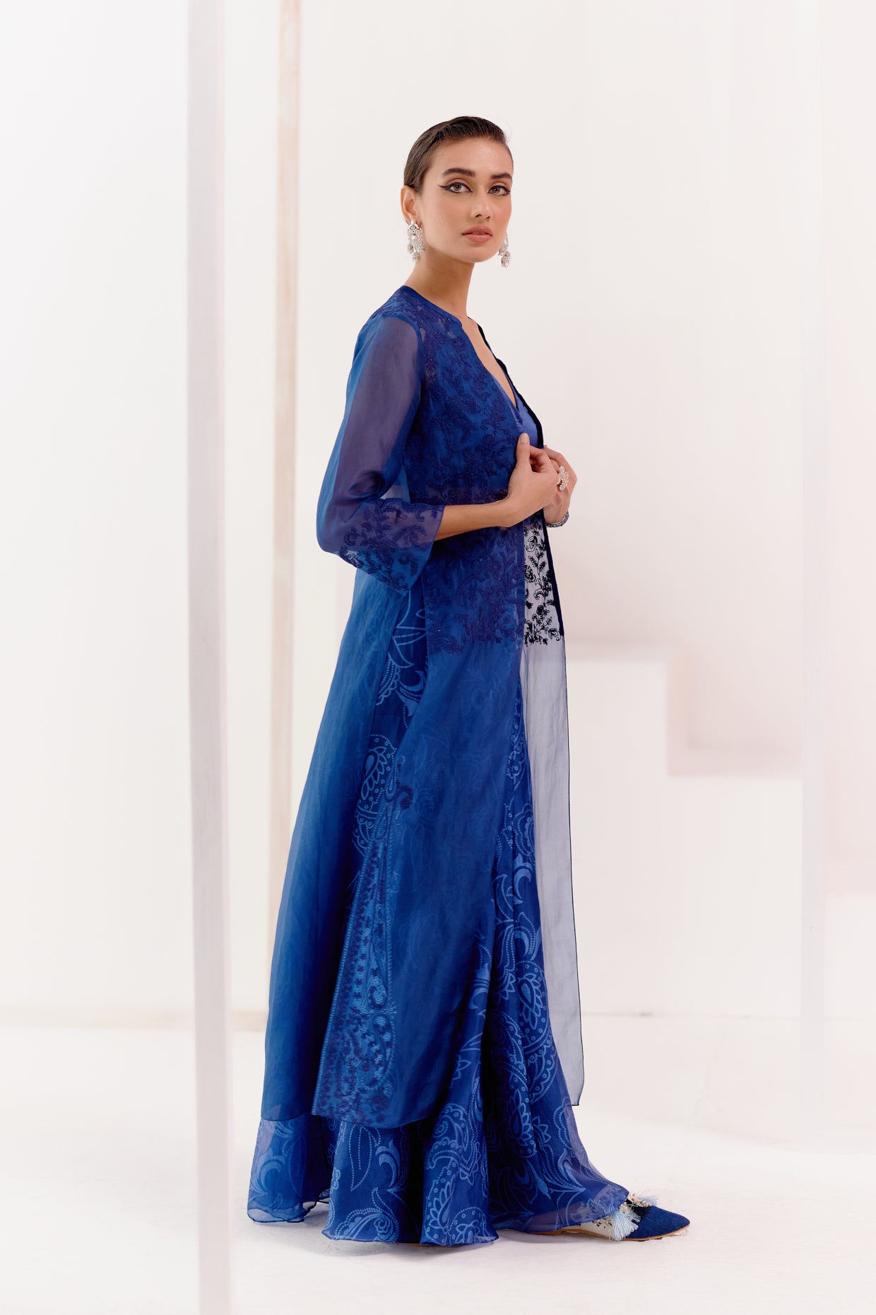 Navy Blue Cape and Sharara Set