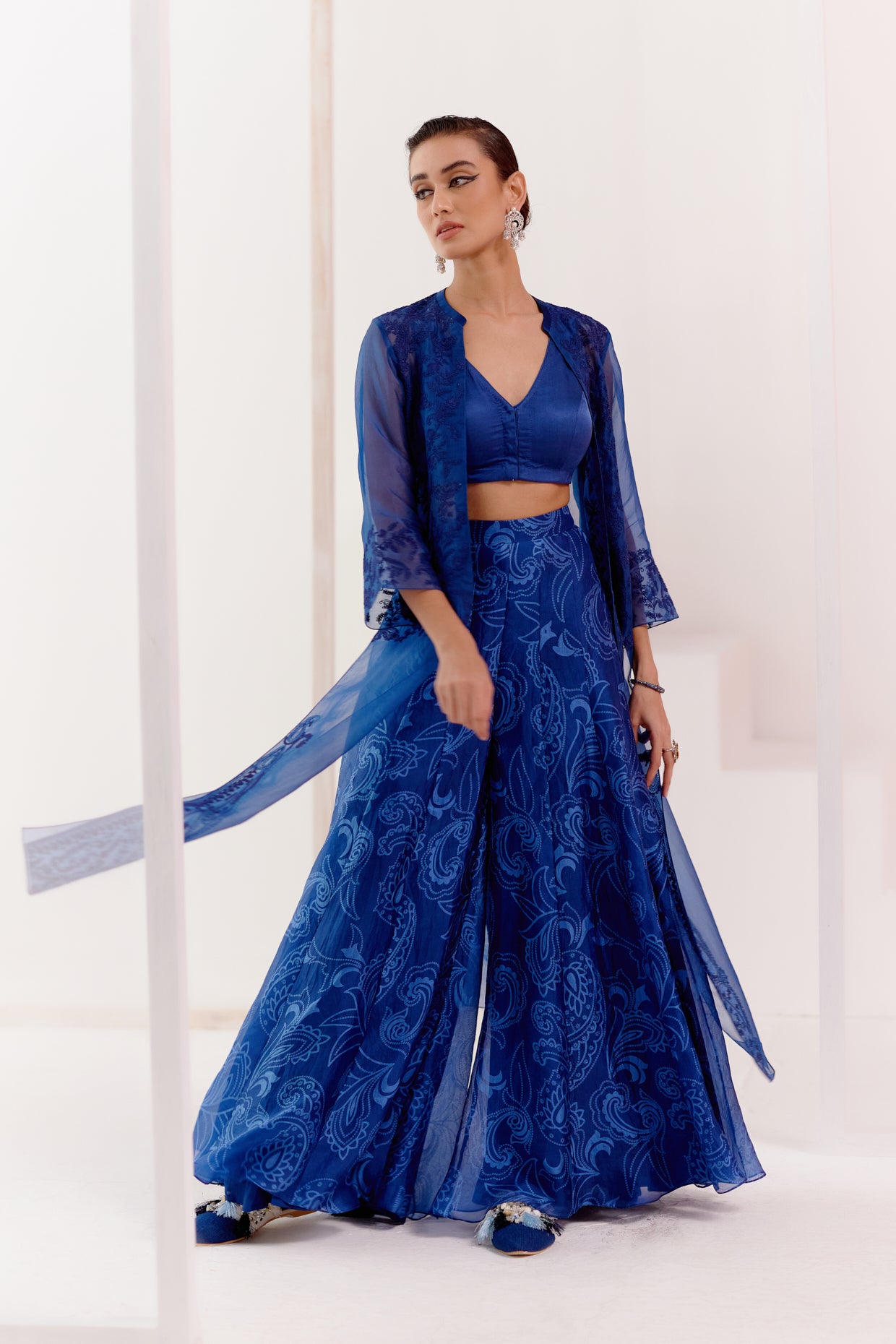 Navy Blue Cape and Sharara Set