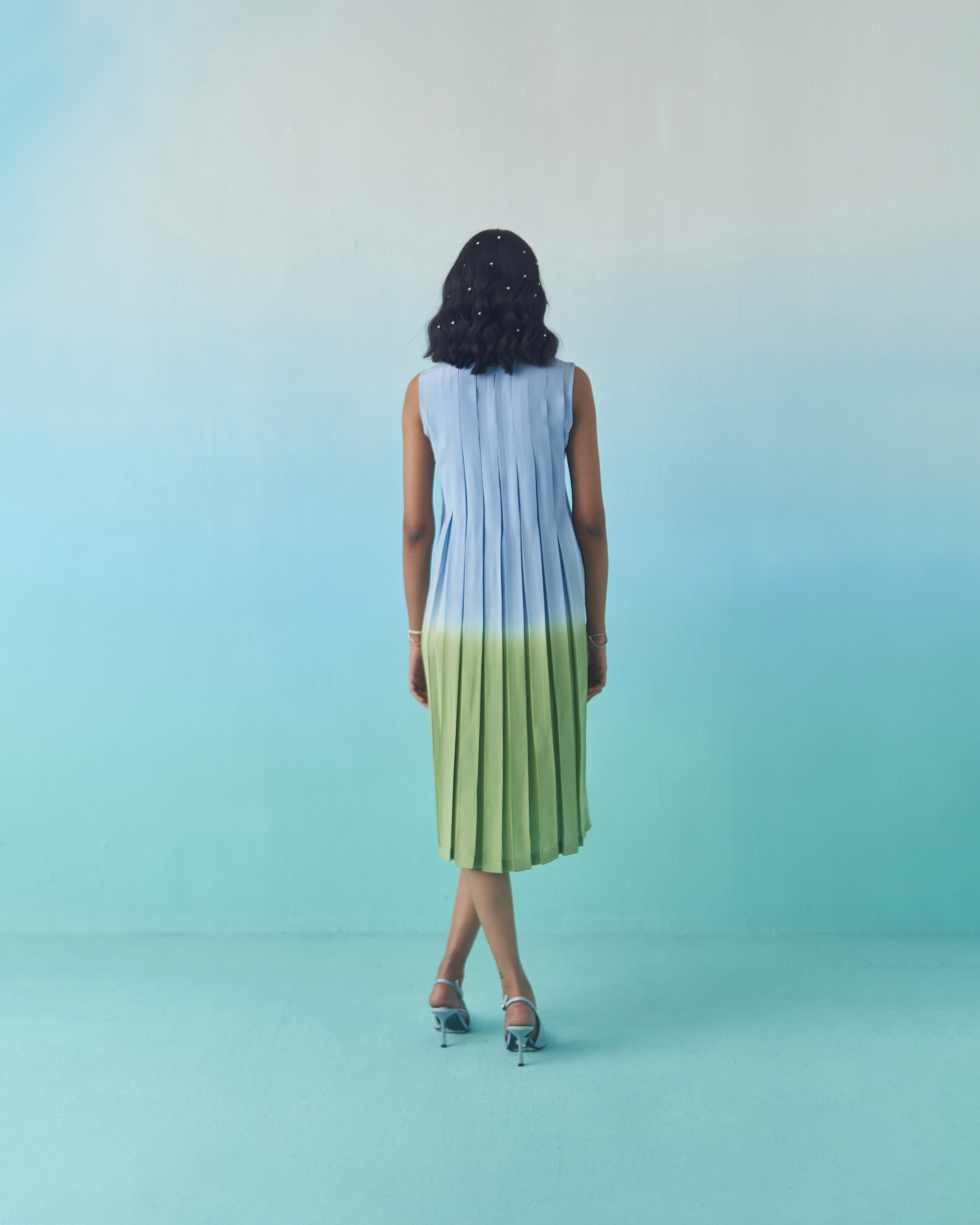 Sky & Grass Pleated Dress