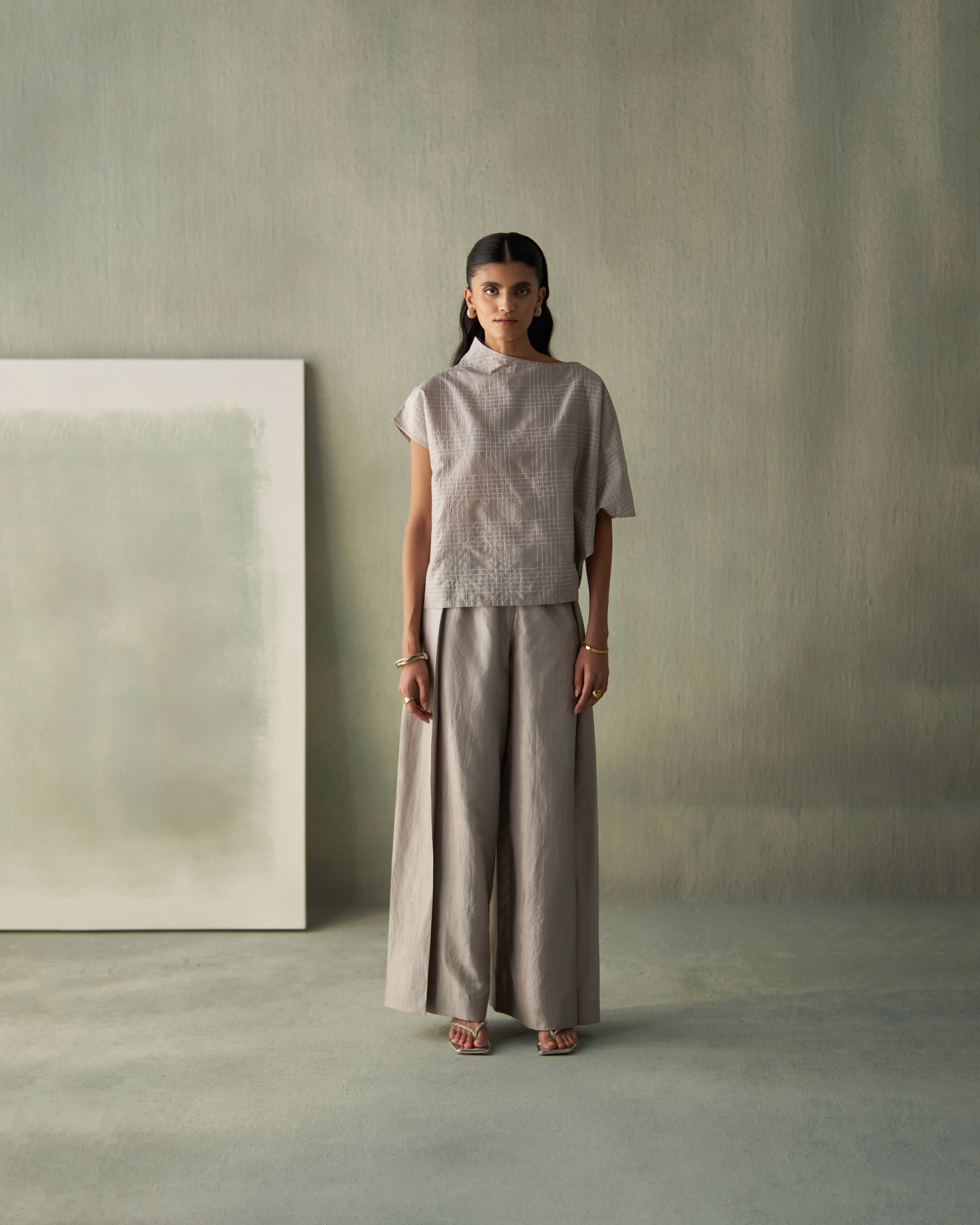 Steel Grey Silk Co-ord Set