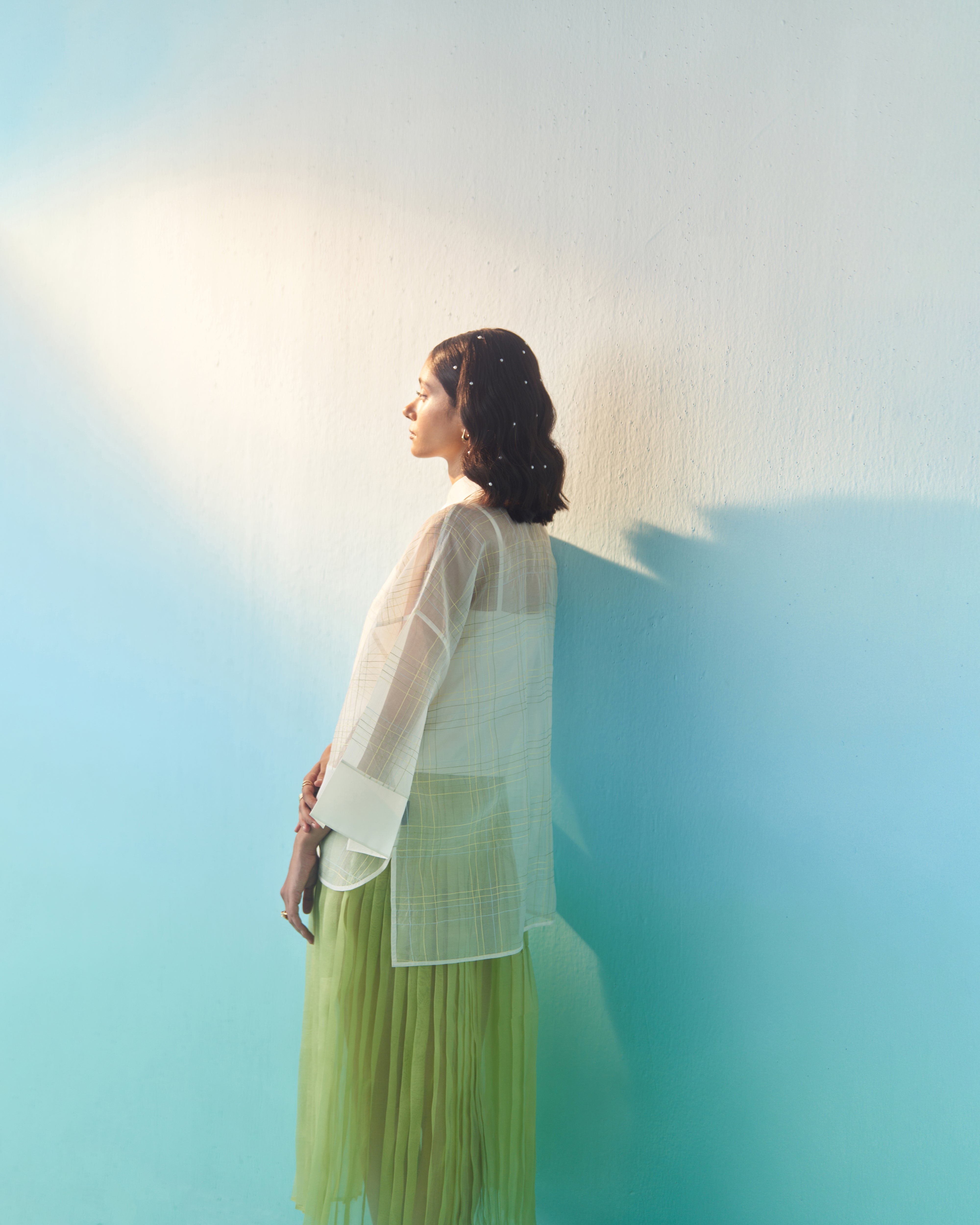 Oversized Sheer Check Top