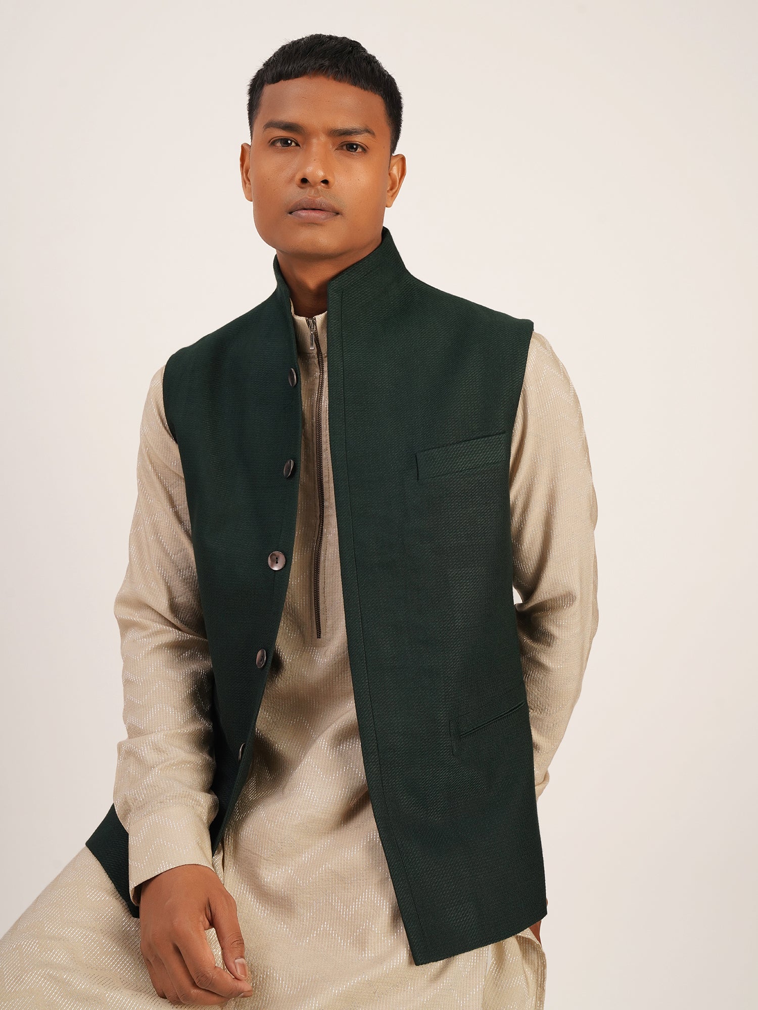 Olive green outlet nehru jacket