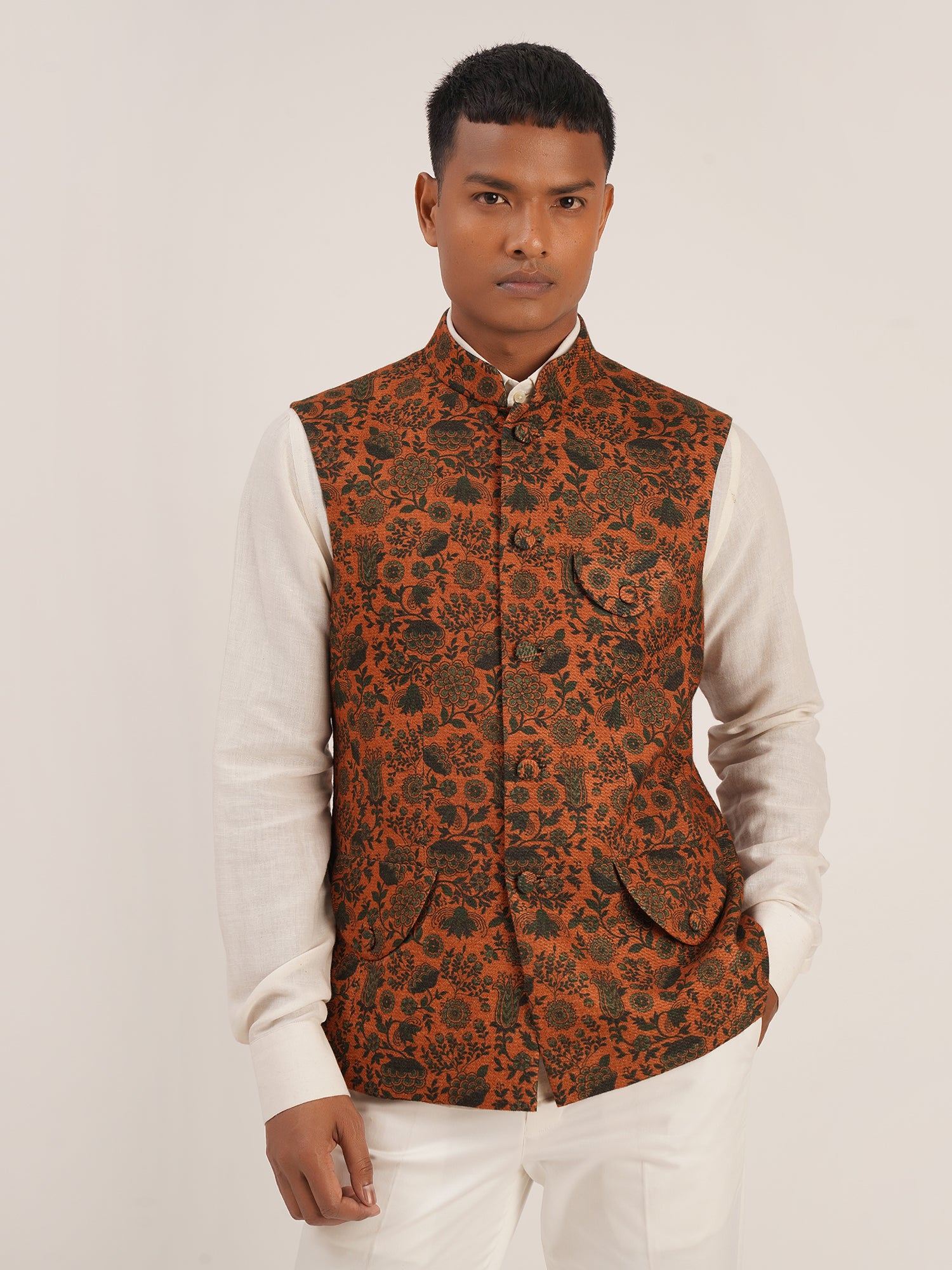 Printed Jawahar Jacket With Flap Pockets