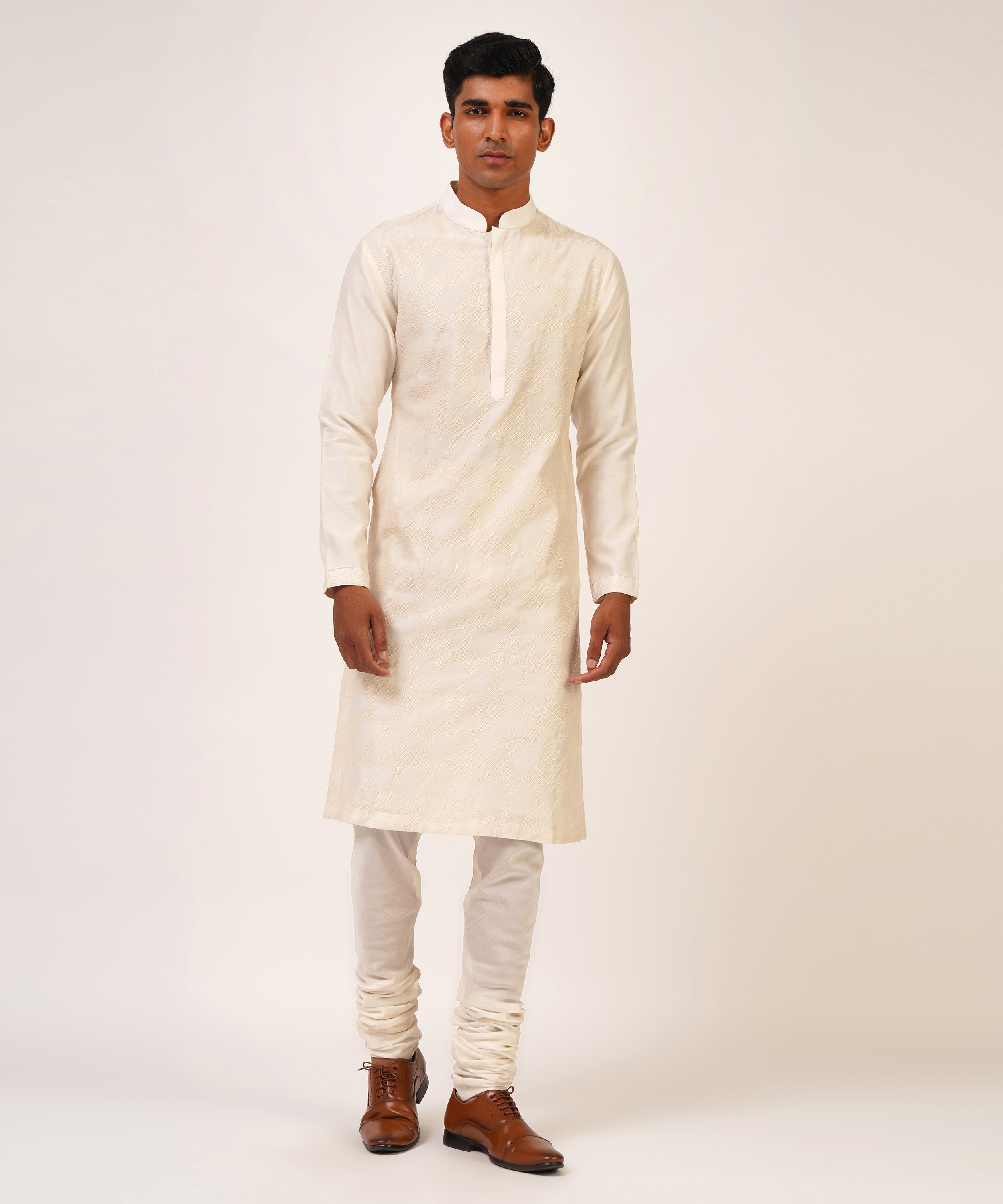 Diagonal Line Embroidered Kurta Set