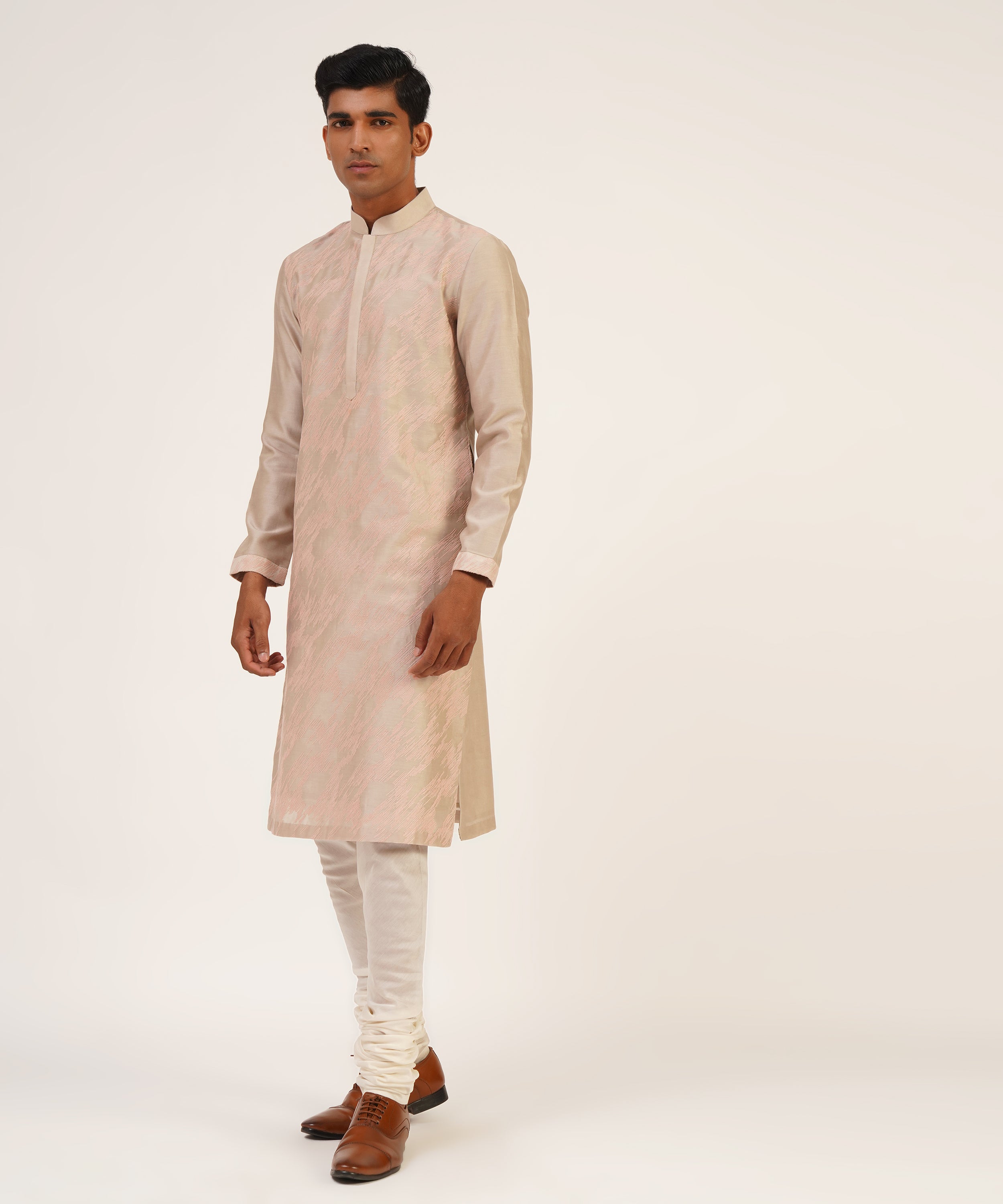 Diagonal Line Embroidered Kurta Set