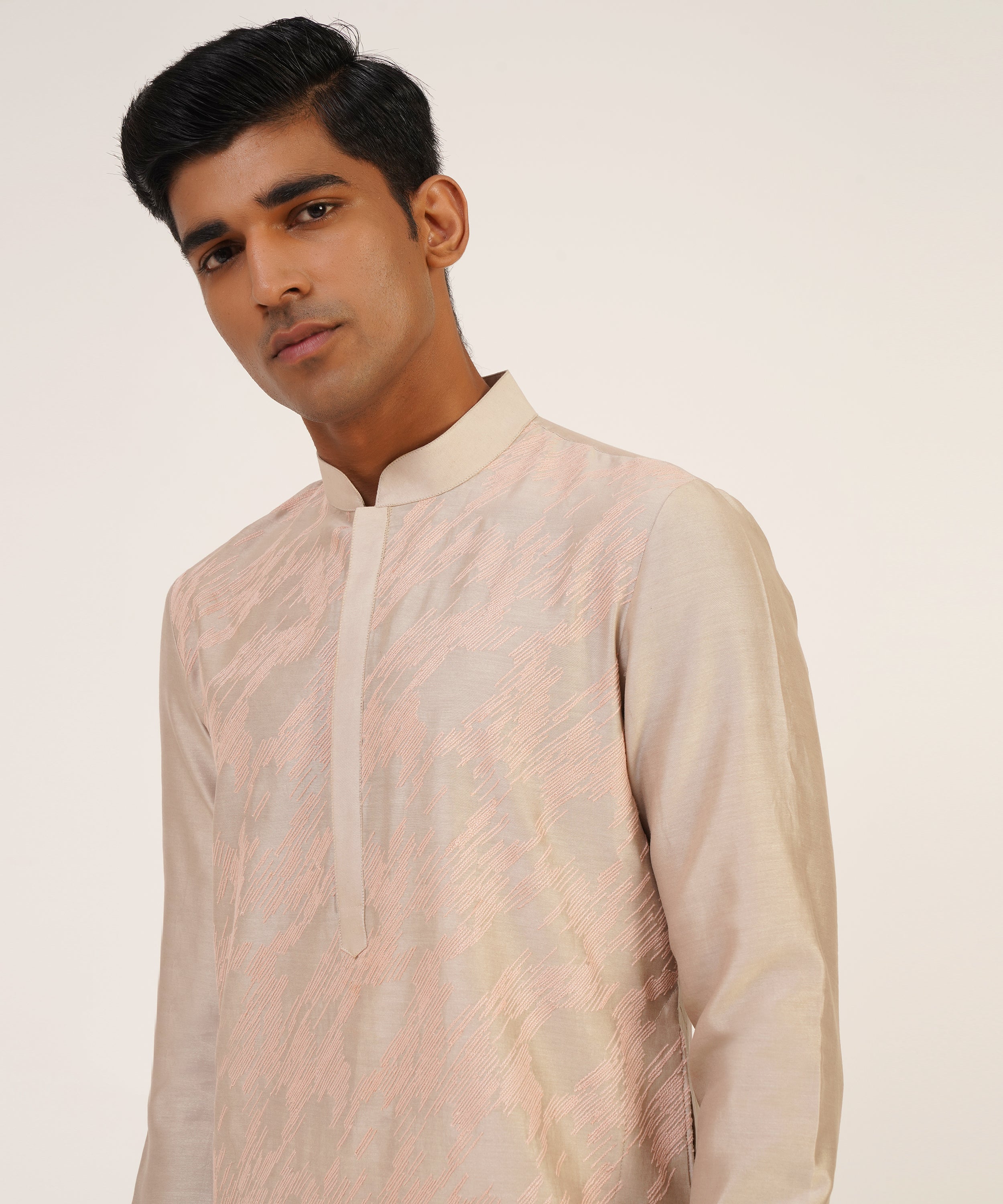 Diagonal Line Embroidered Kurta Set