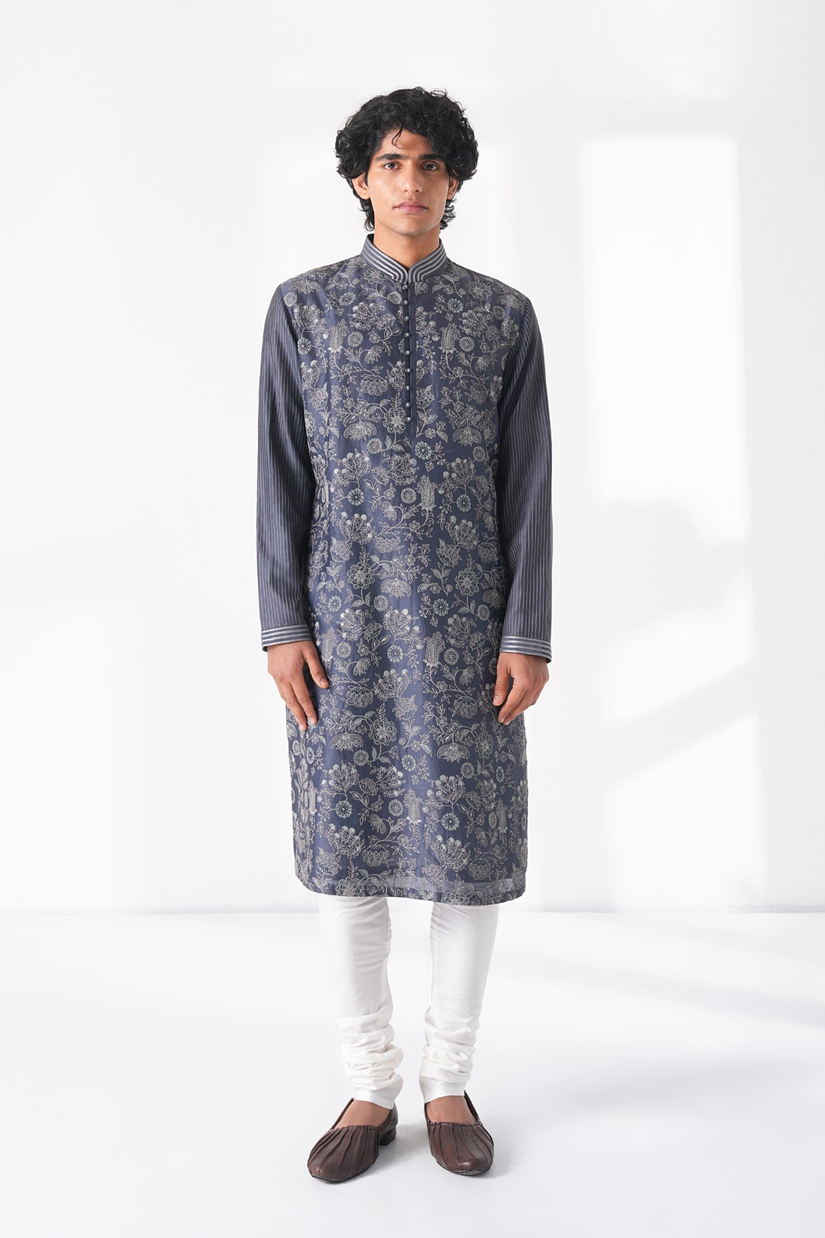 Floral Embroidered Chanderi Kurta Set