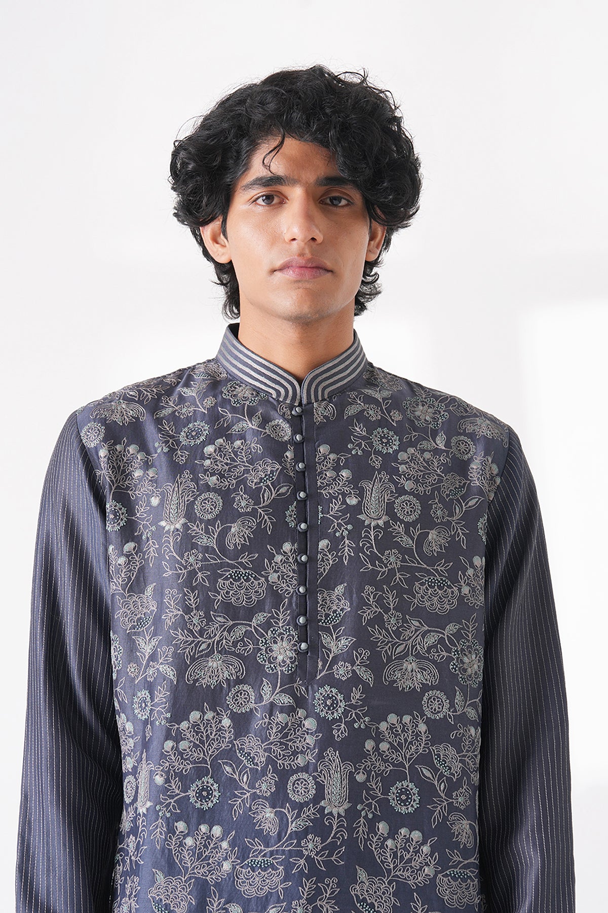 Floral Embroidered Chanderi Kurta Set