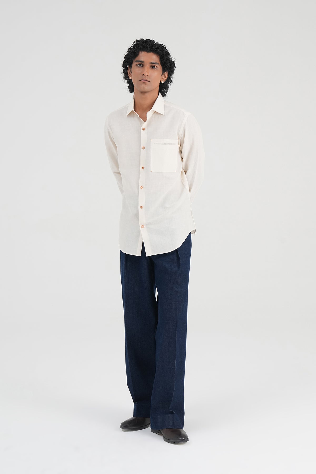 Grid Print Cotton Linen Shirt
