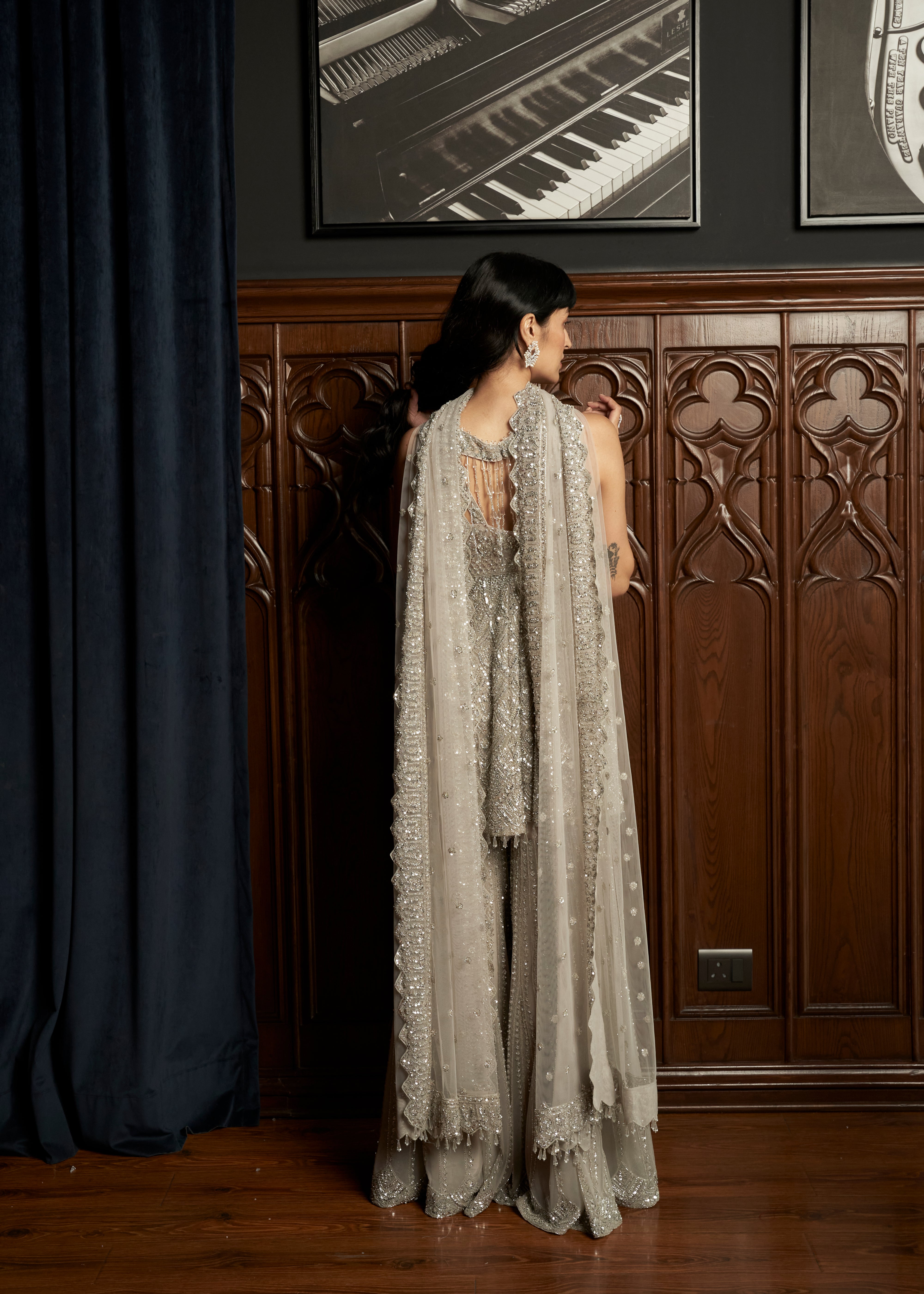 Grey Peplum Sharara Set