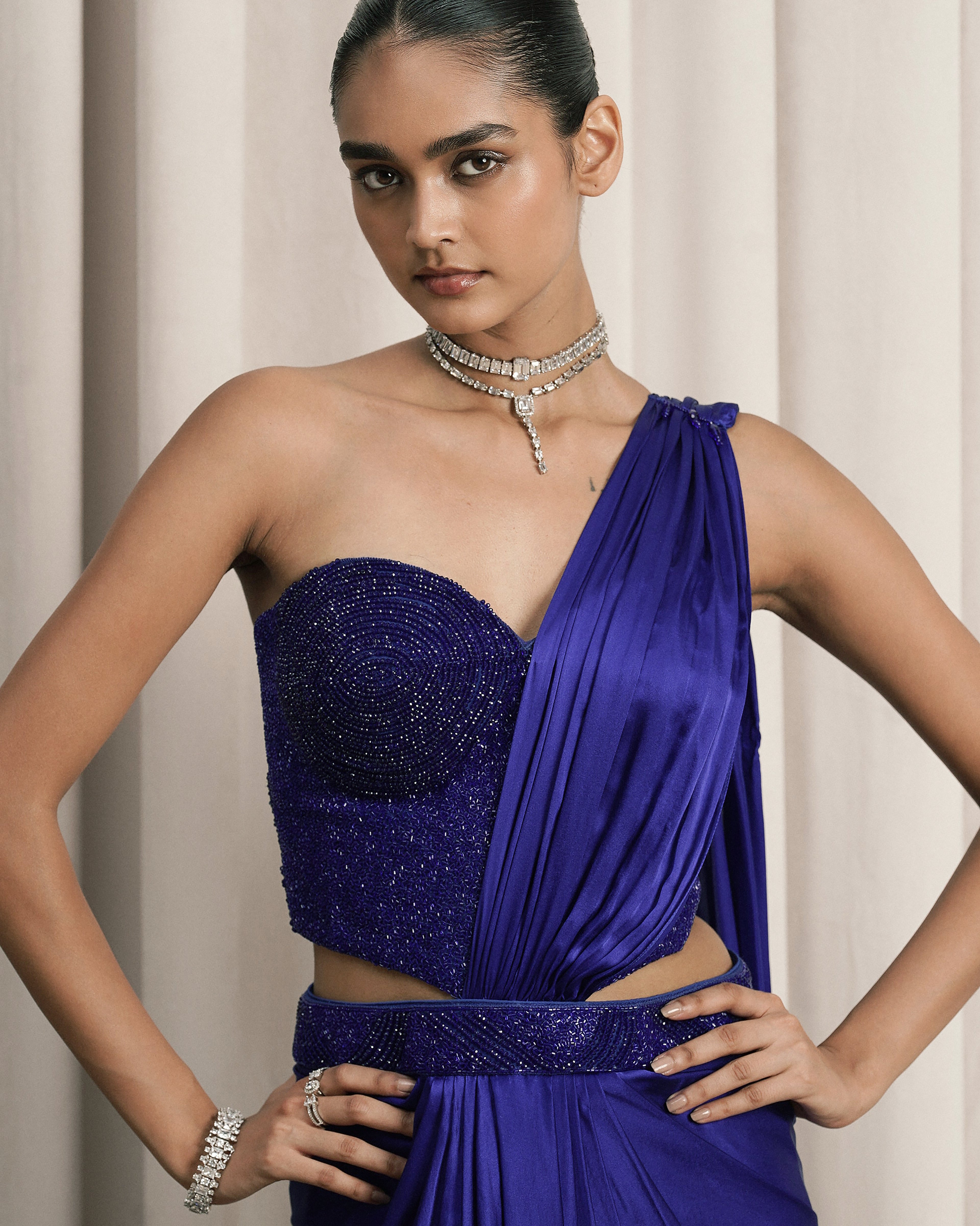Royal Blue Pre-draped Cocktail Saree
