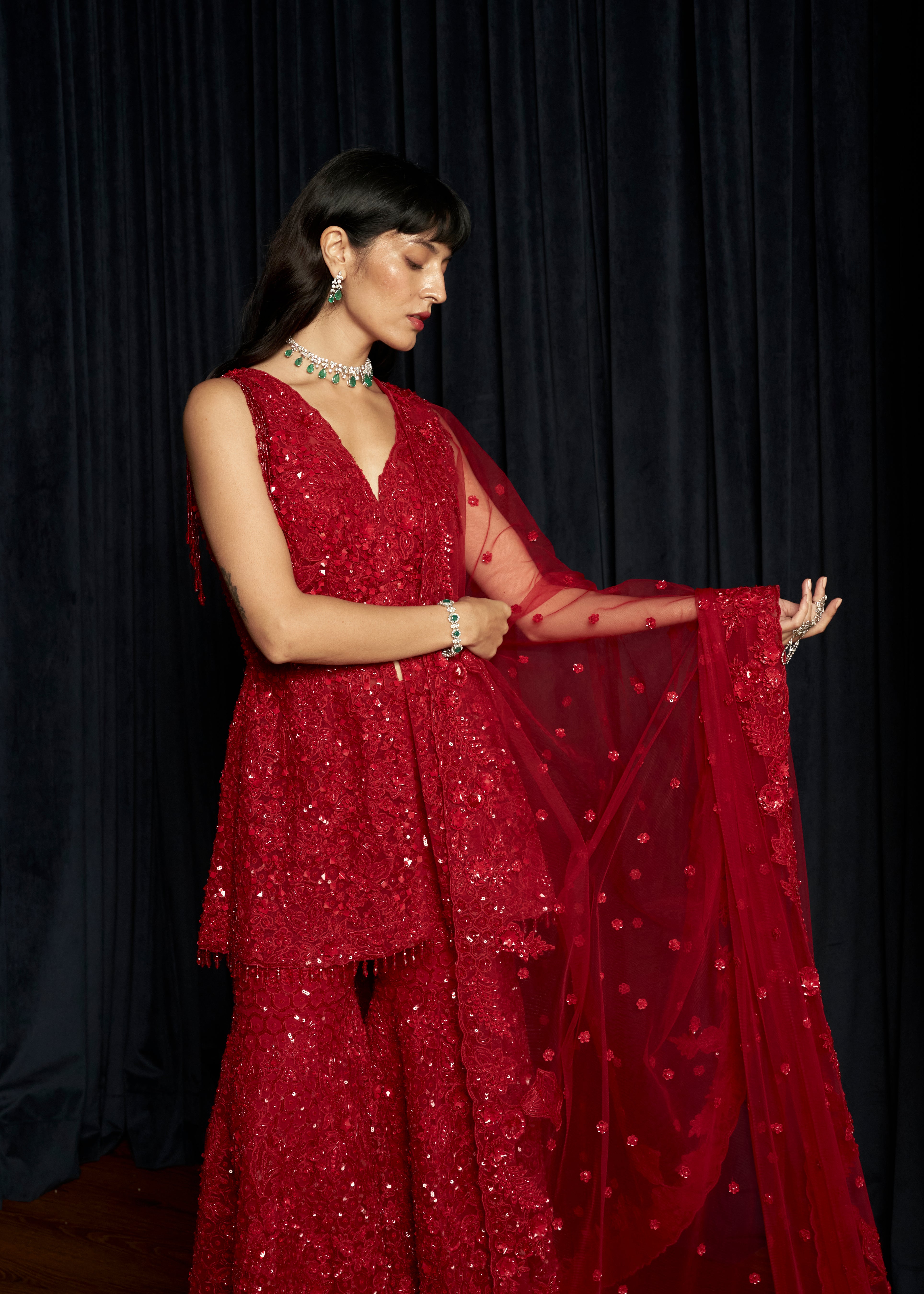 Red Sharara Set
