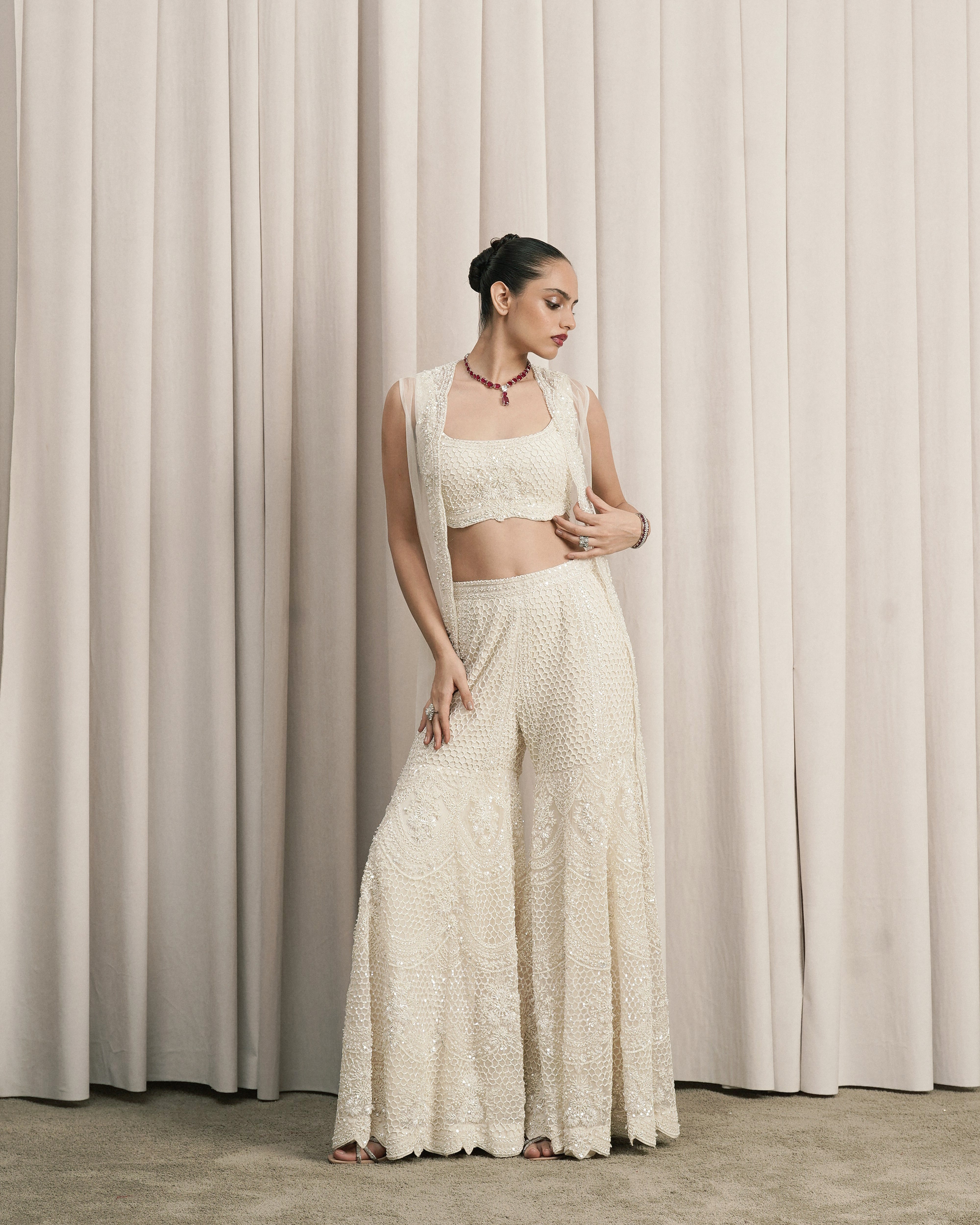 Ivory Embroidered Jacket Set