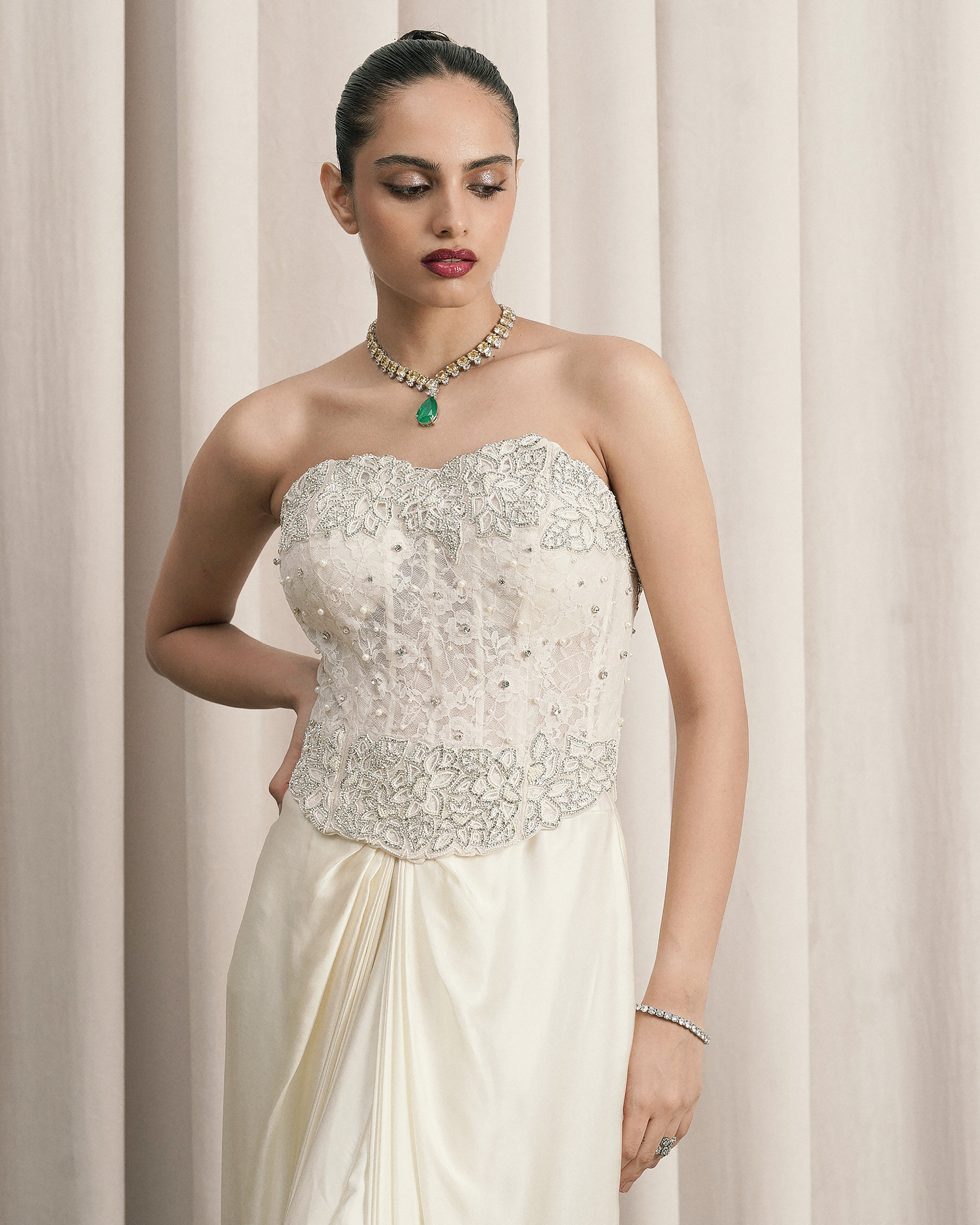 Ivory Corset With Structured Satin Skirt