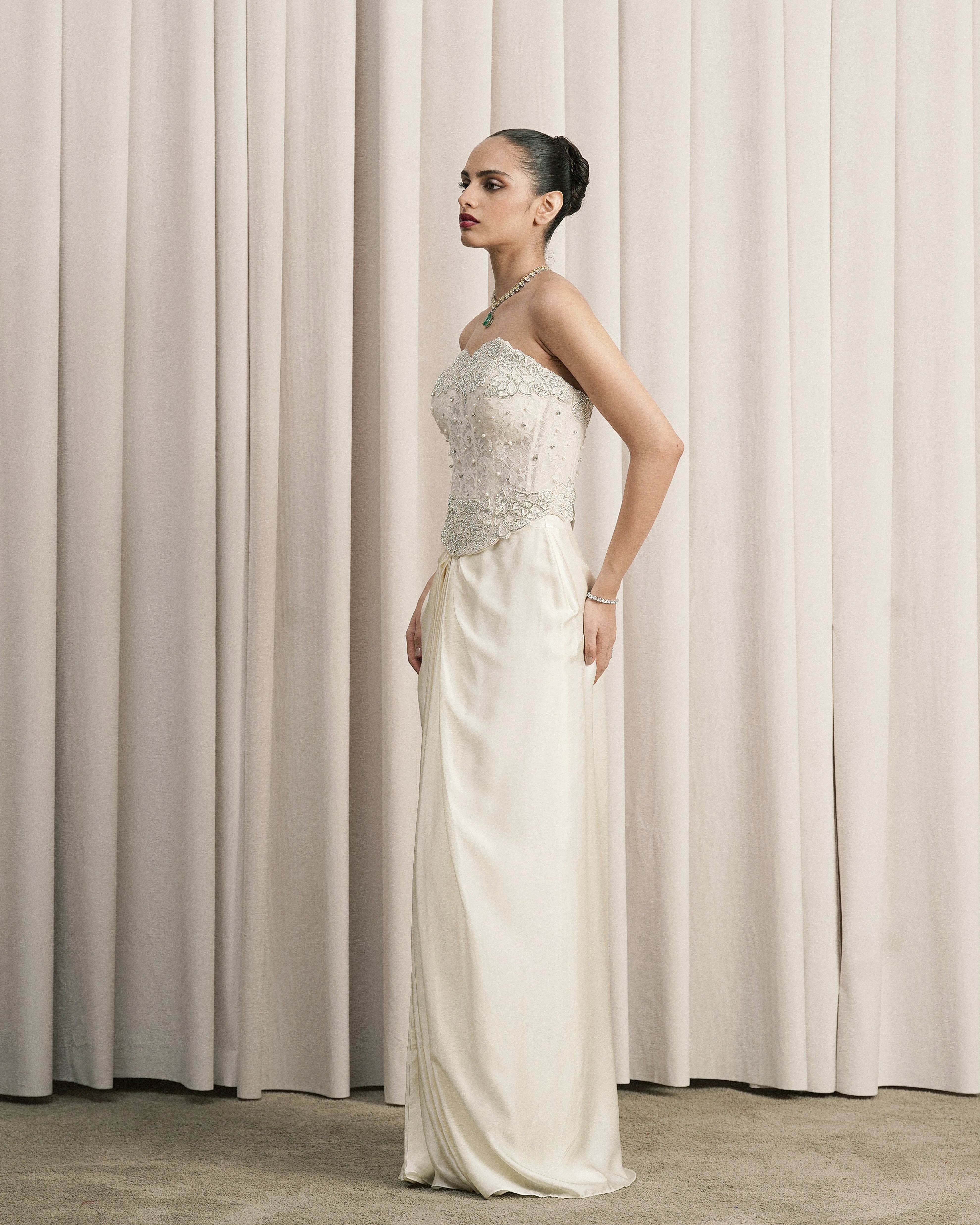 Ivory Corset With Structured Satin Skirt