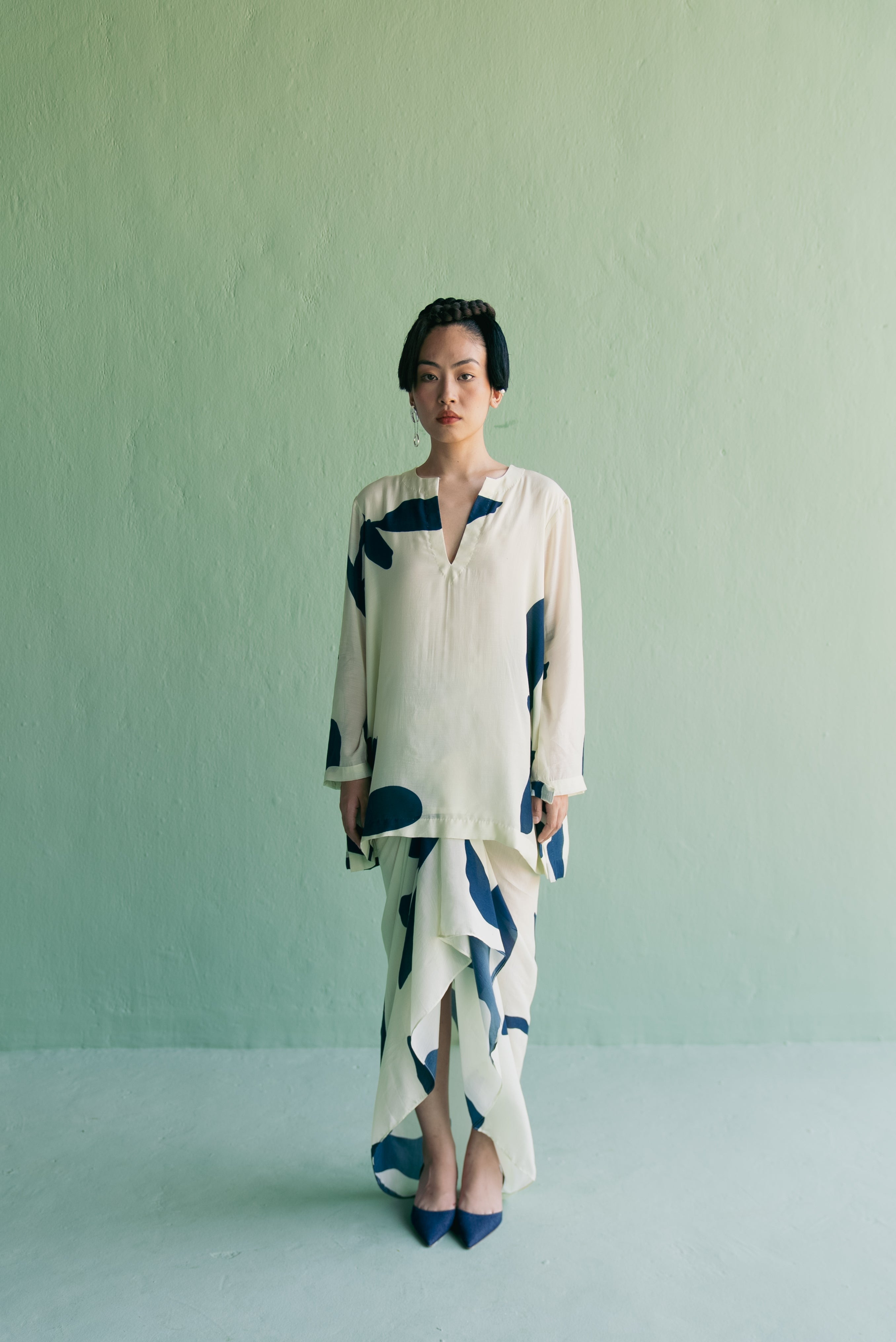 Big Flower Top Skirt Blue