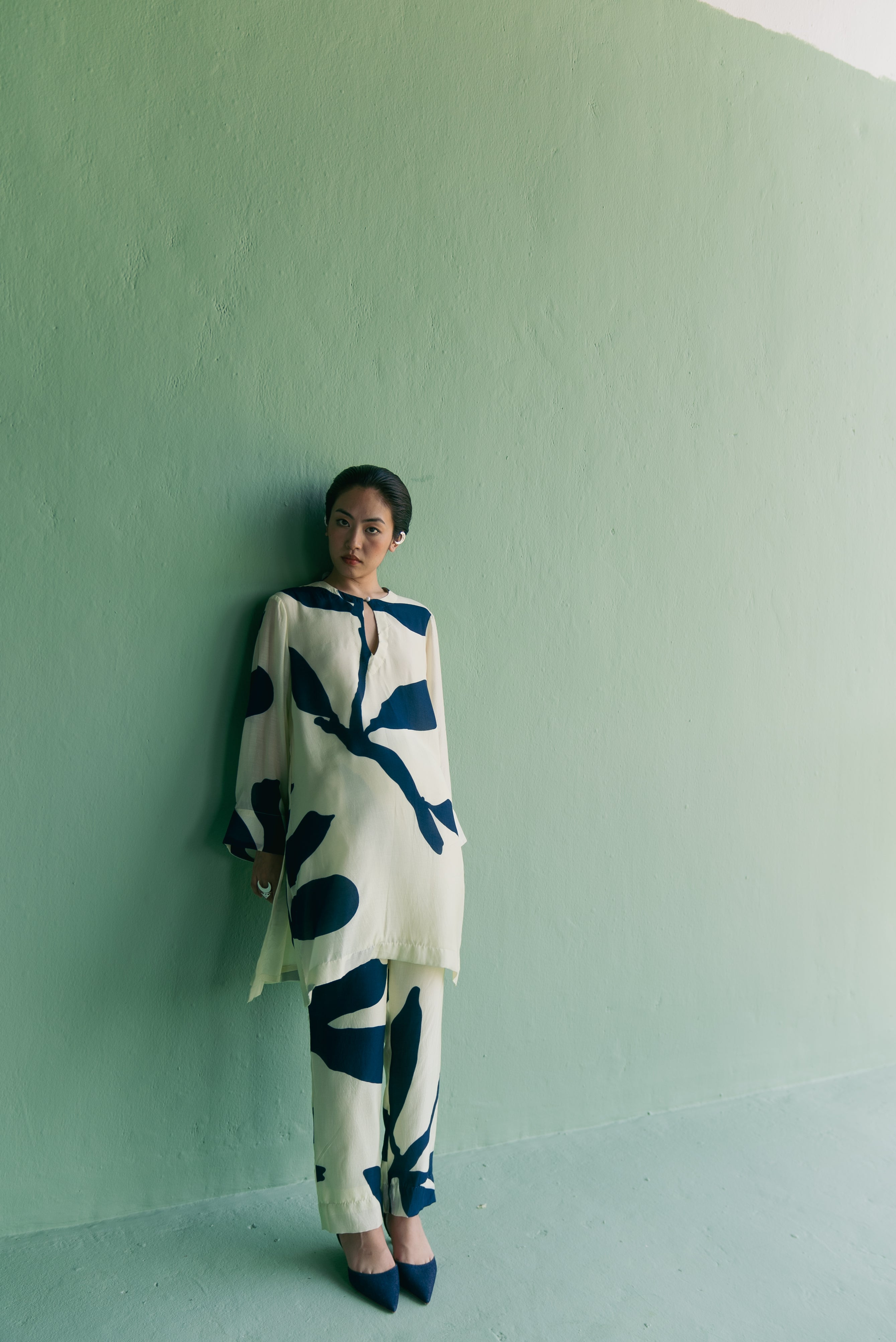Big Flower Kurta Pant Blue