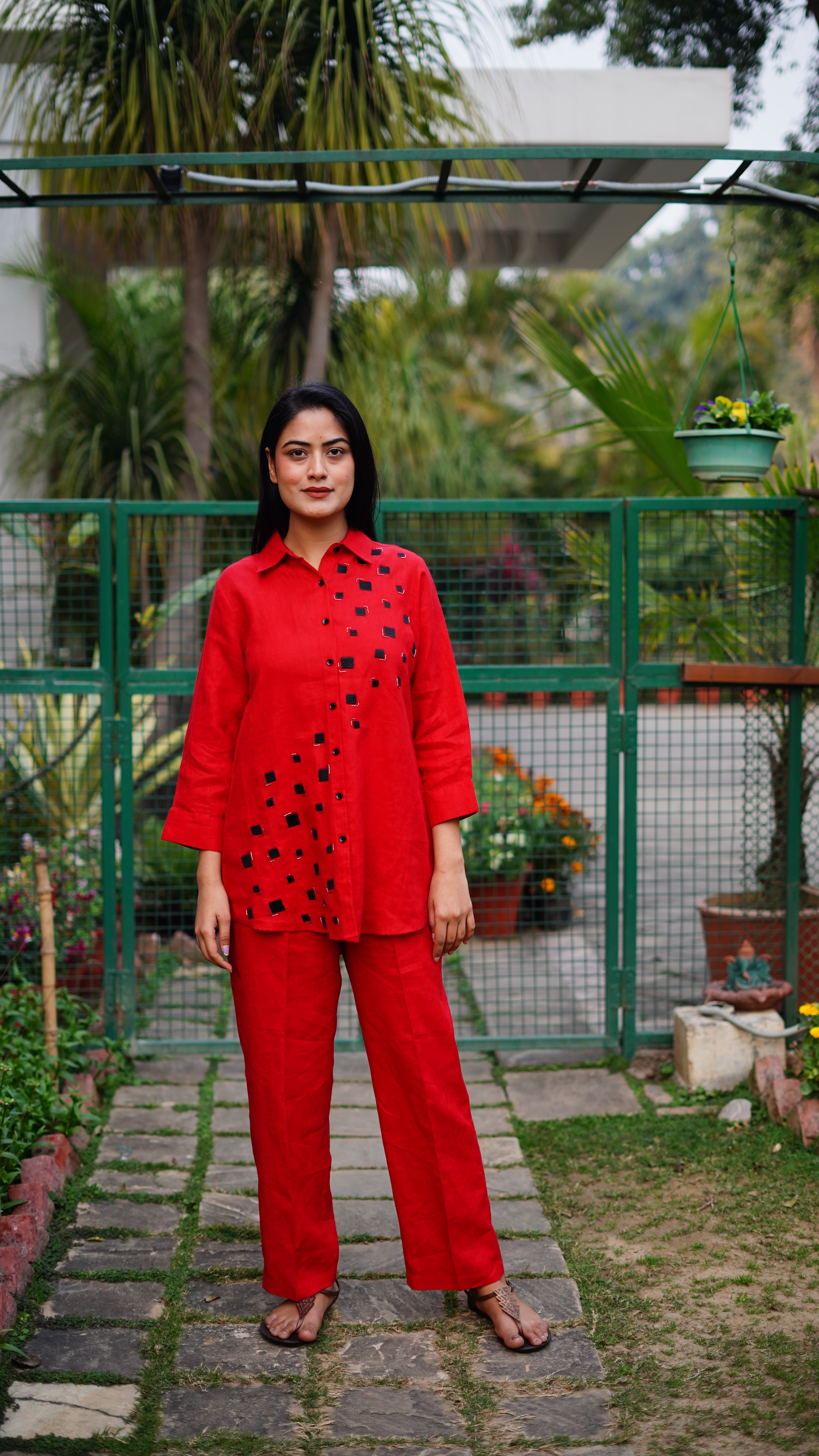 Red Box Embroidered Shirt