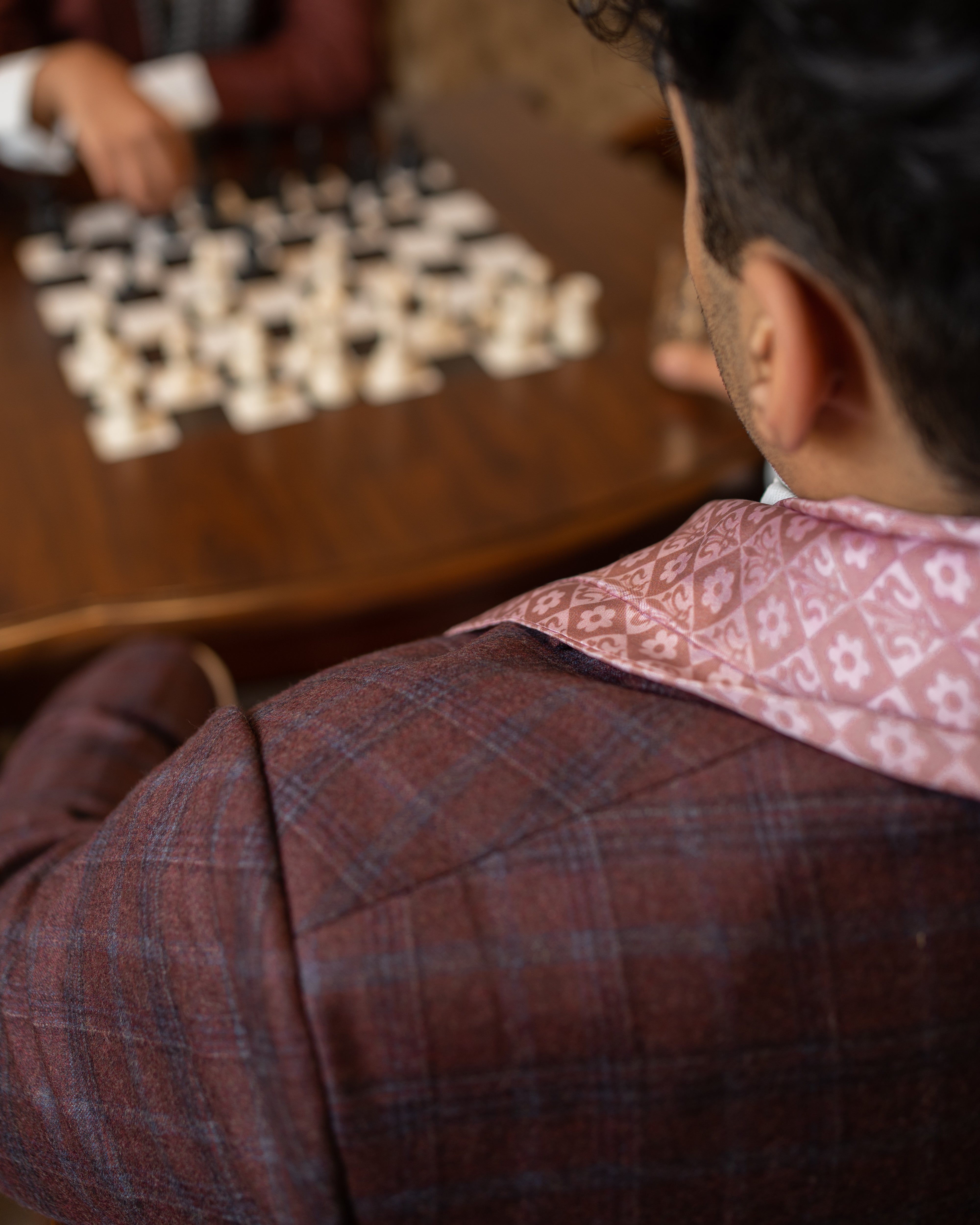 Crepe Pink Checkered Silk Scarf