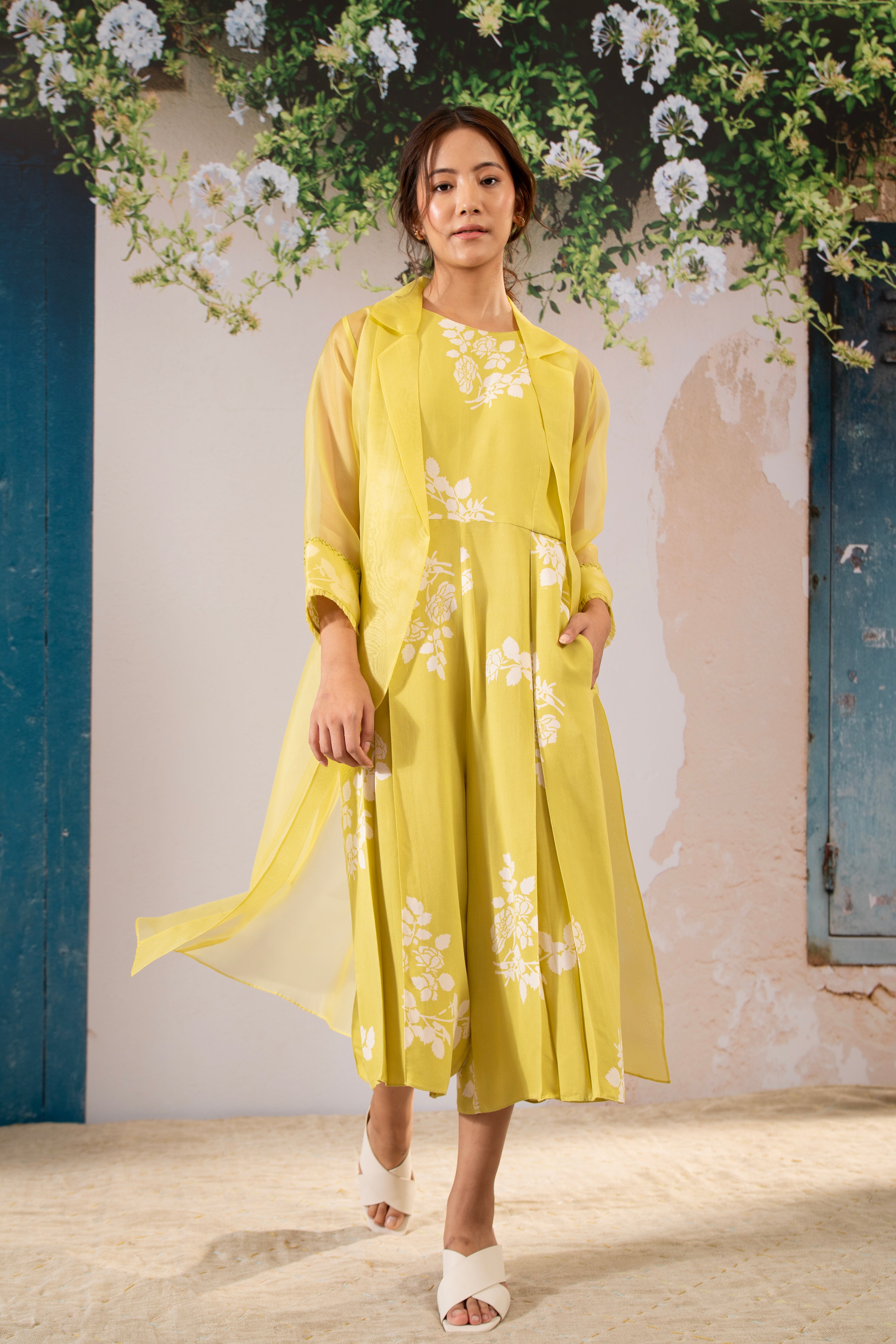 Yellow Disharge Print Jumpsuit