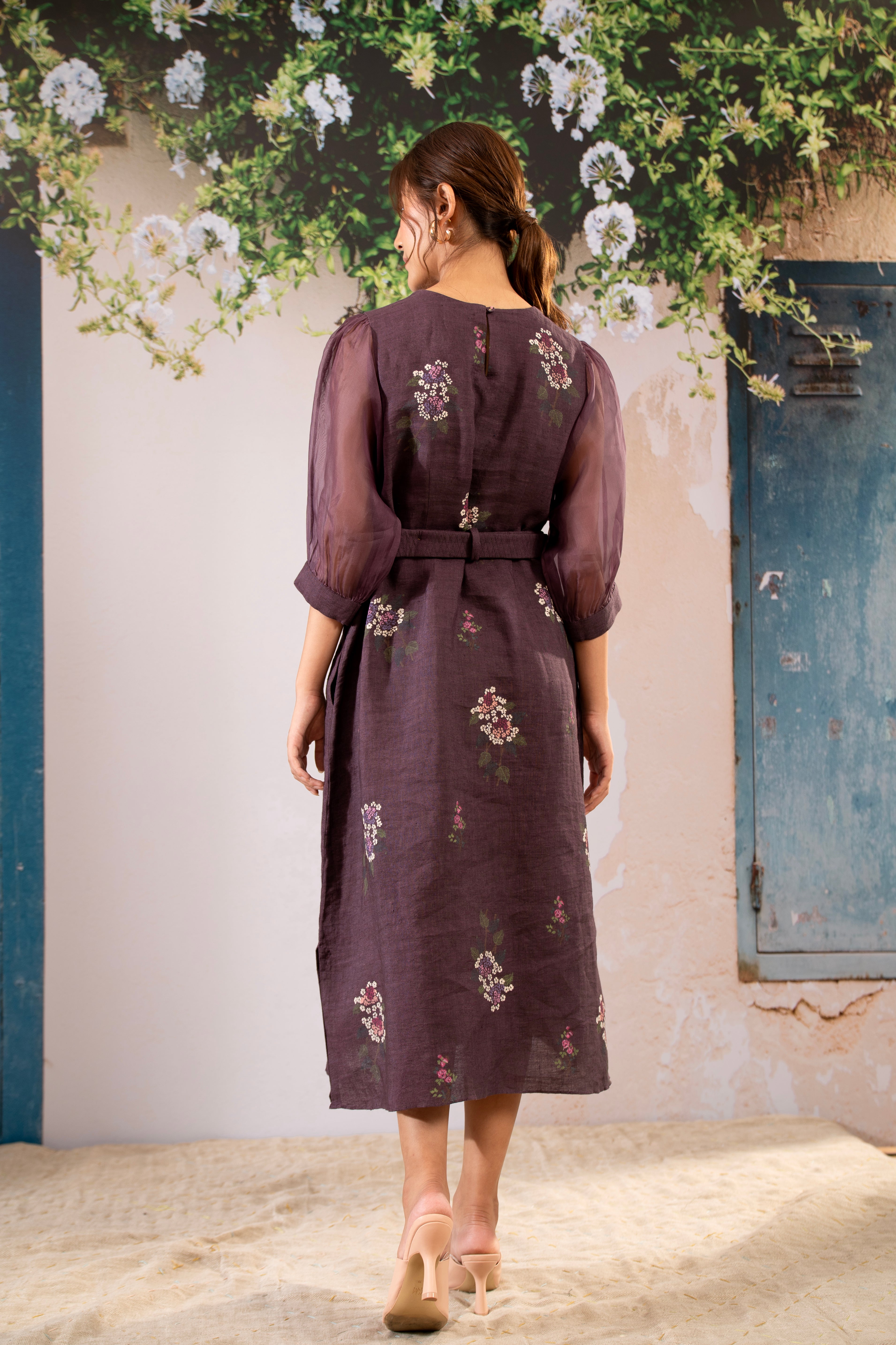 Dahlia Print Puff Sleeves Dress
