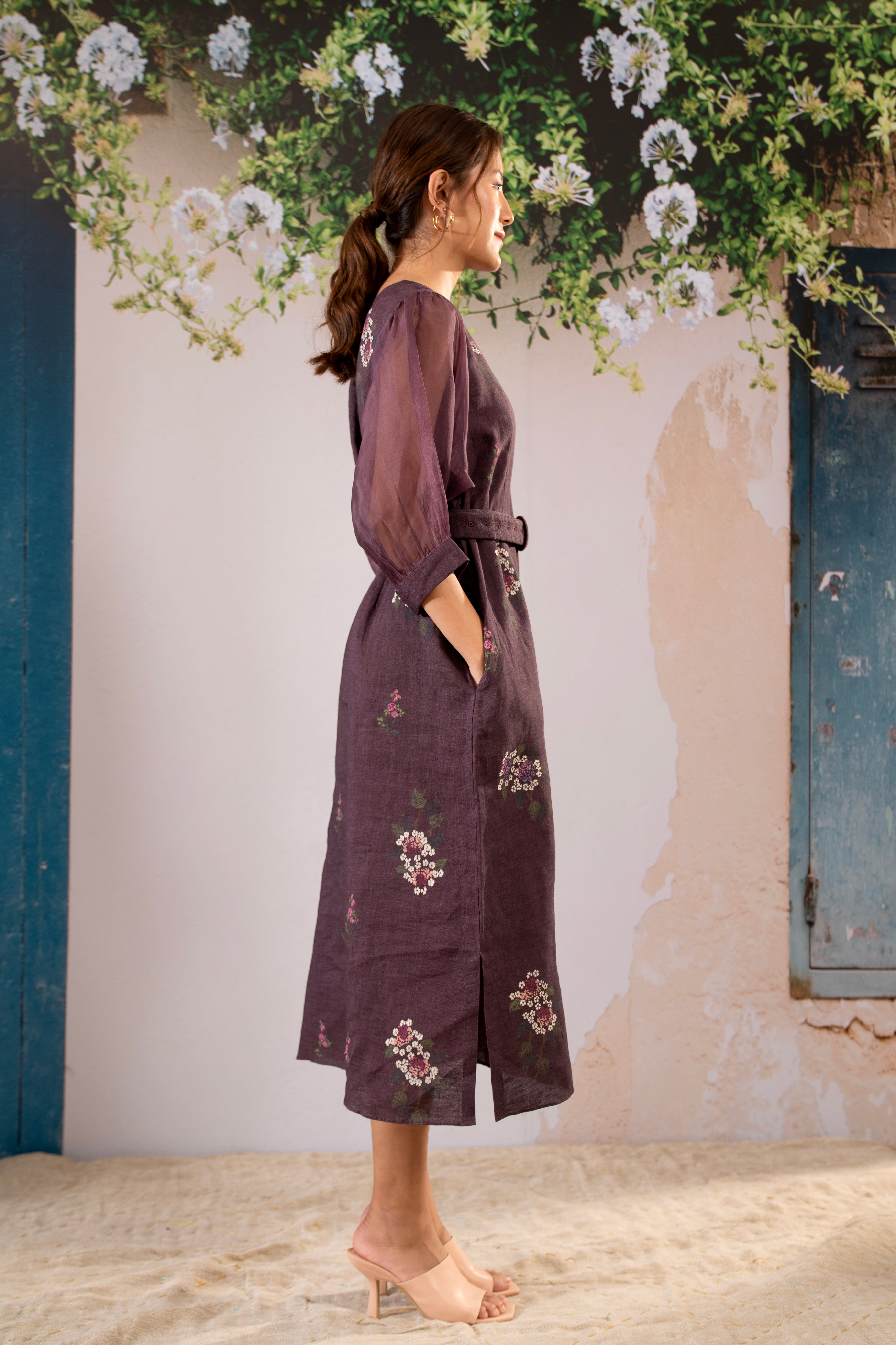 Dahlia Print Puff Sleeves Dress