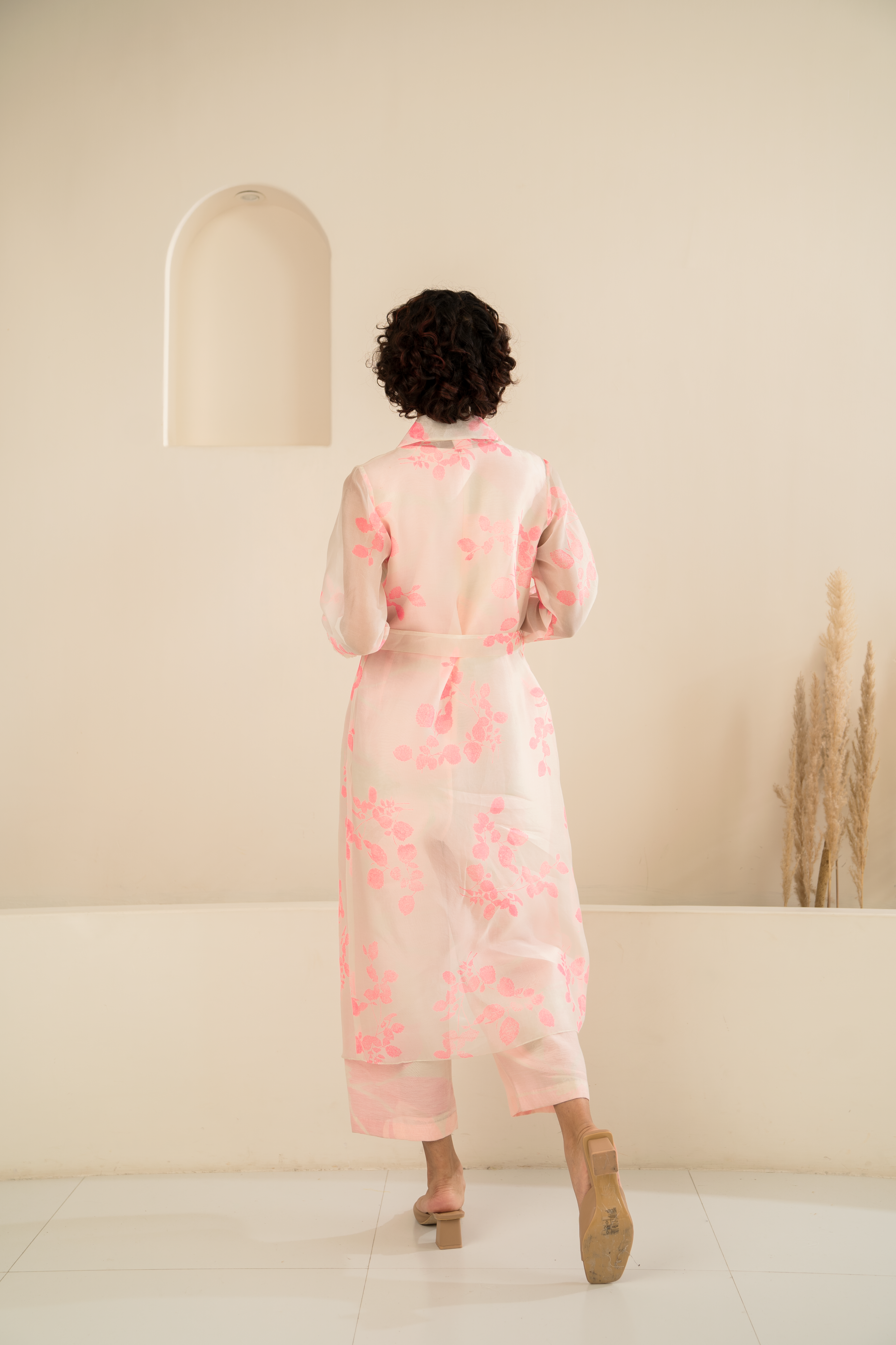 Pink Petal Printed Jacket & Jumpsuit