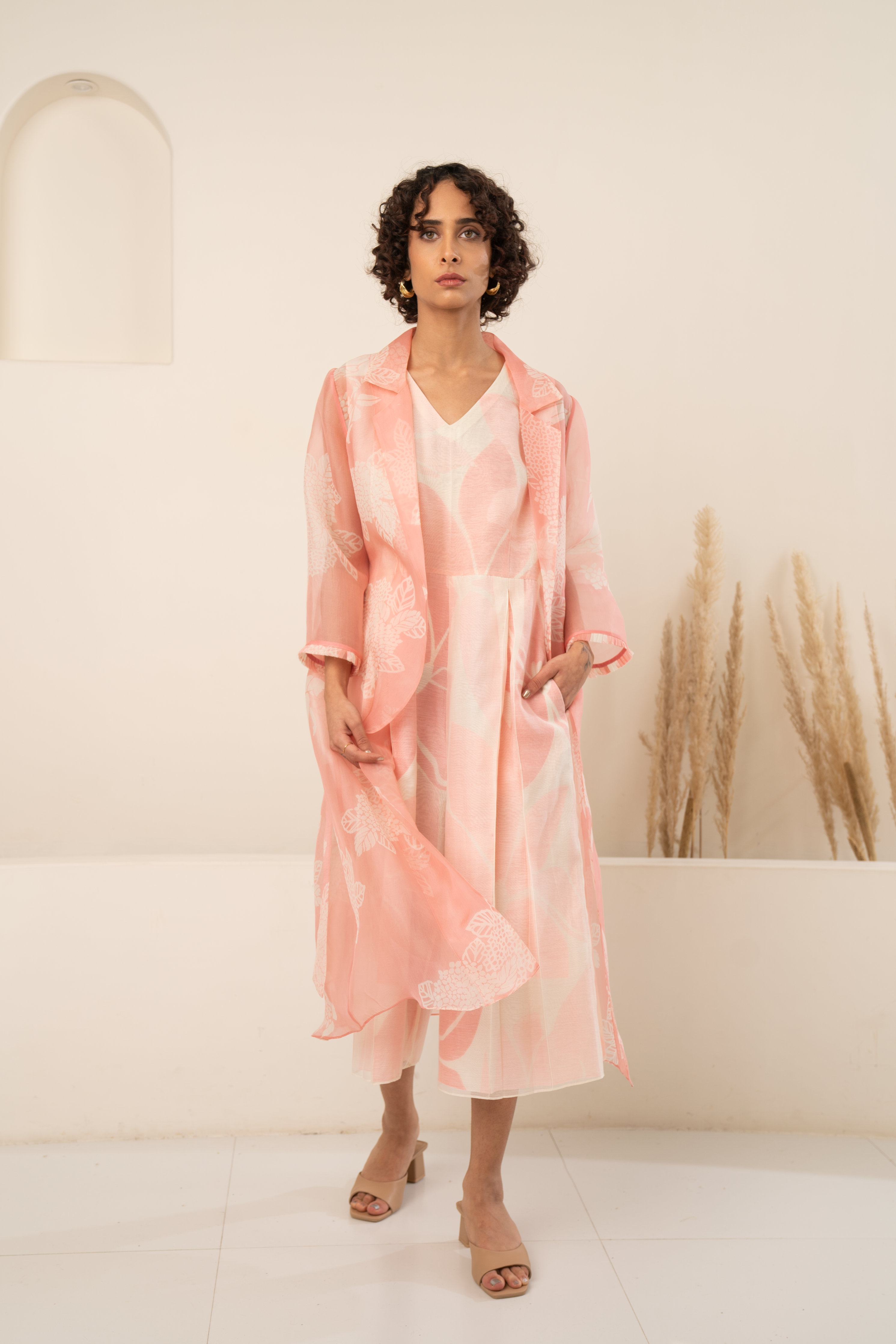 Pink Organza Printed Jacket & Printed Jumpsuit