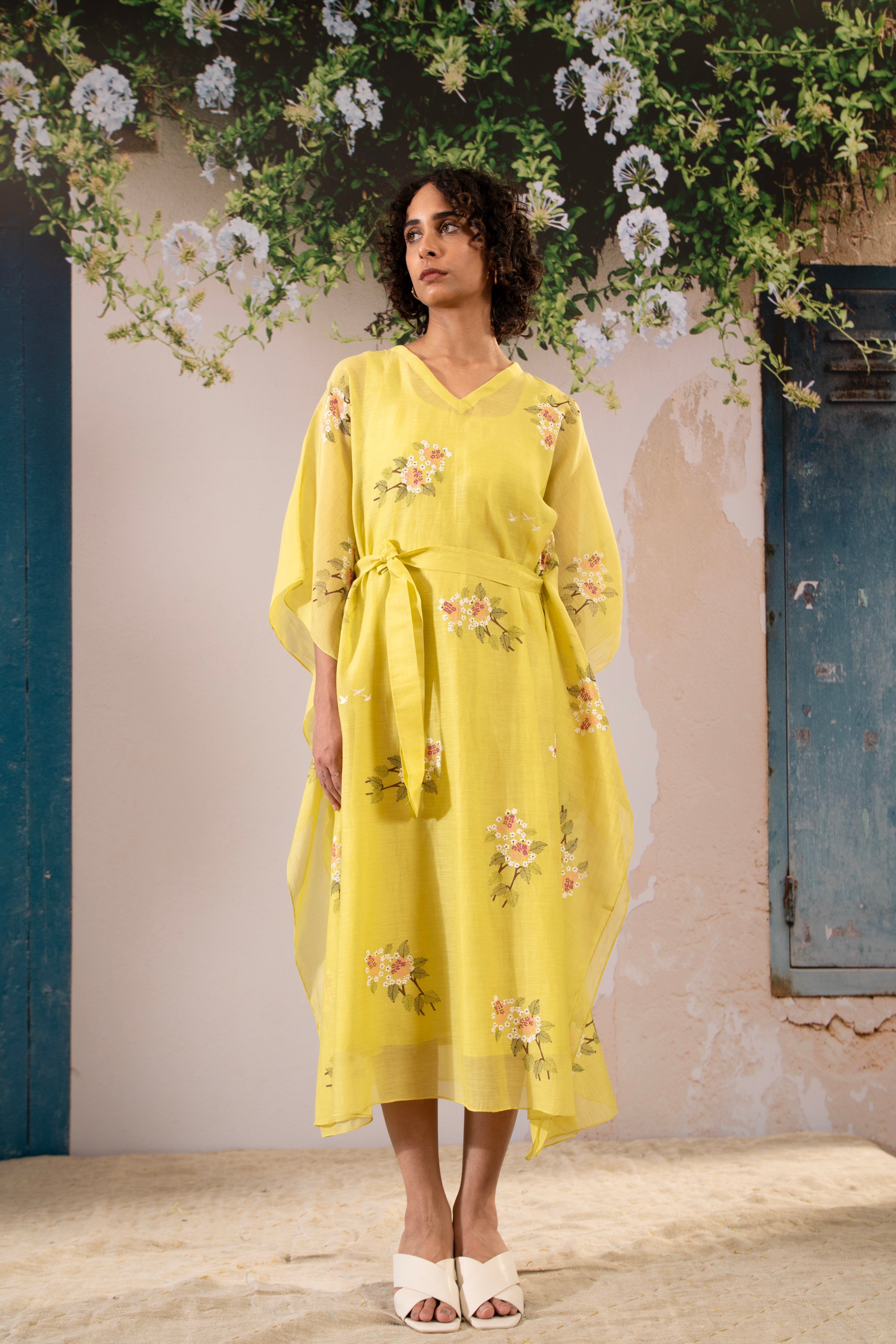 Yellow Dahlia Print Kaftan