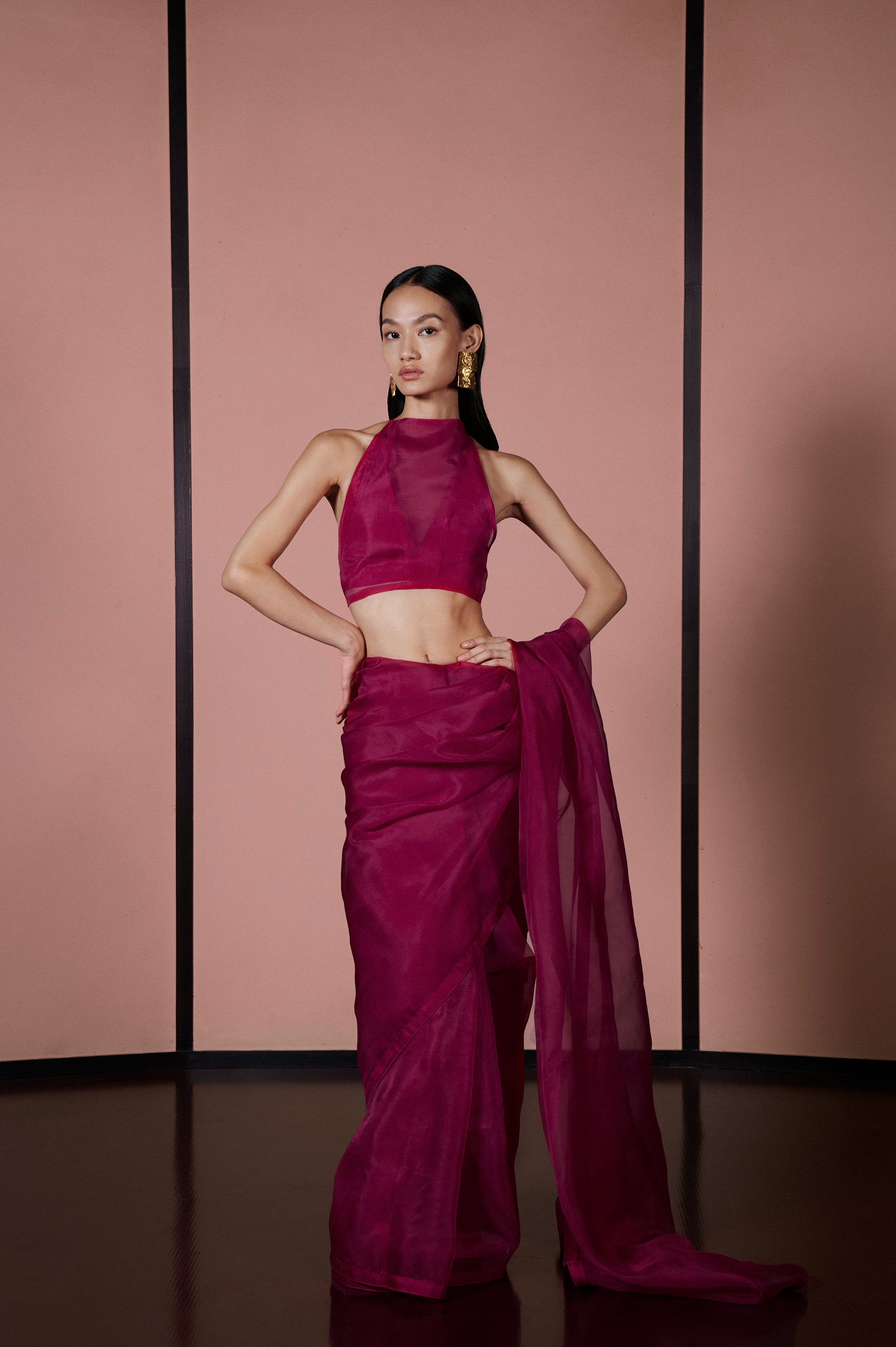 Handwoven Sangria Red Organza Sari
