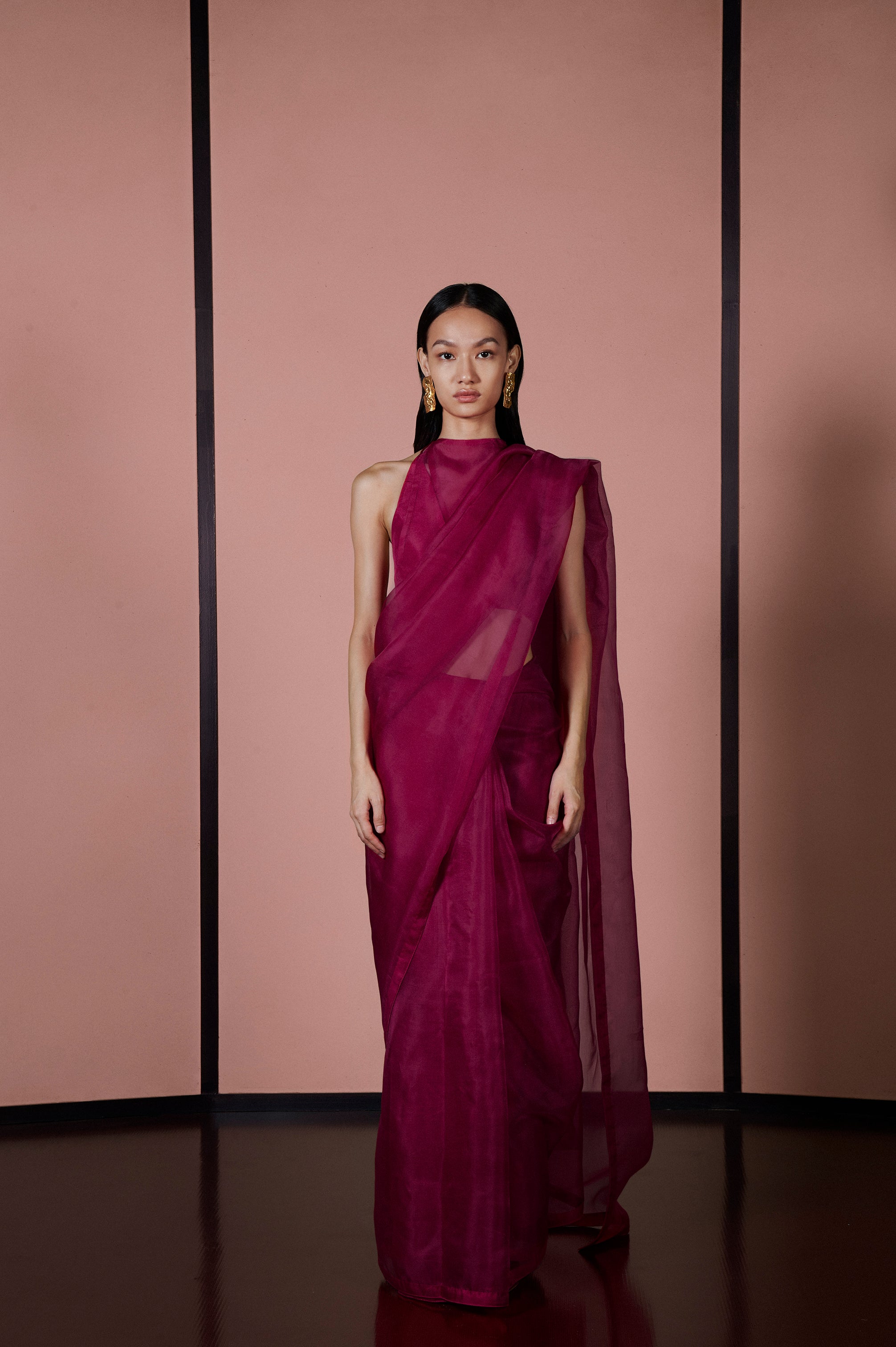 Handwoven Sangria Red Organza Sari