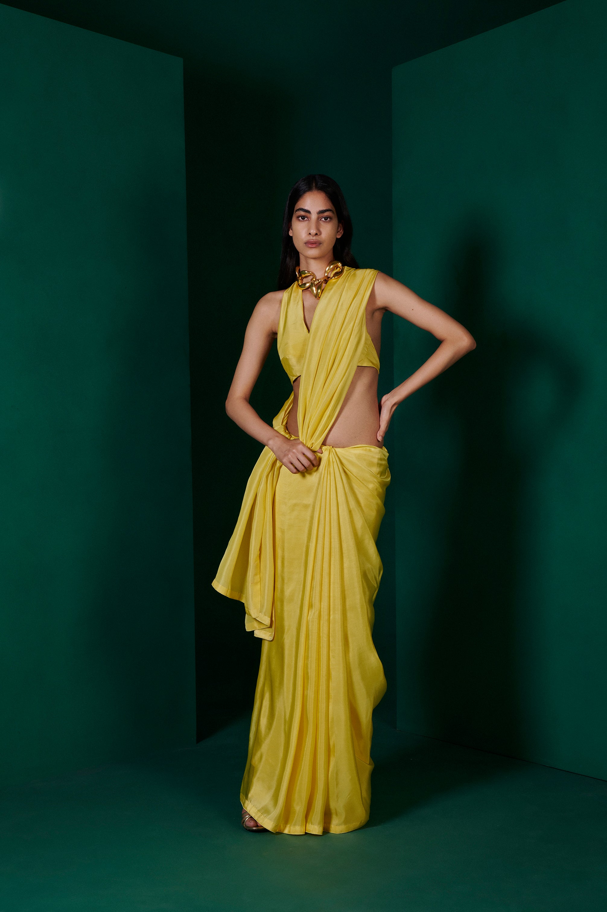 Handwoven Lemon Yellow Silk Sari