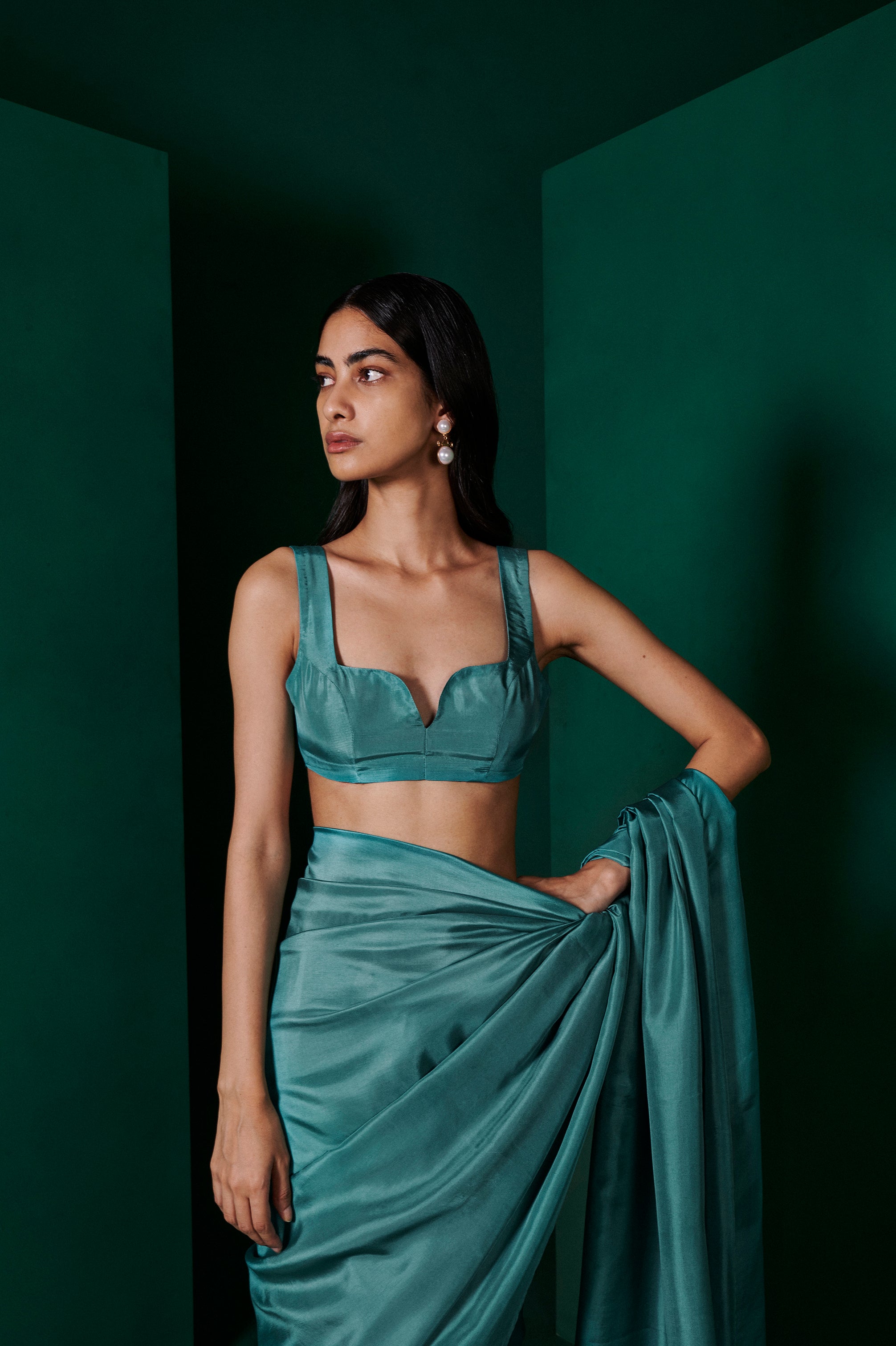 Handwoven Teal Blue Silk Sari