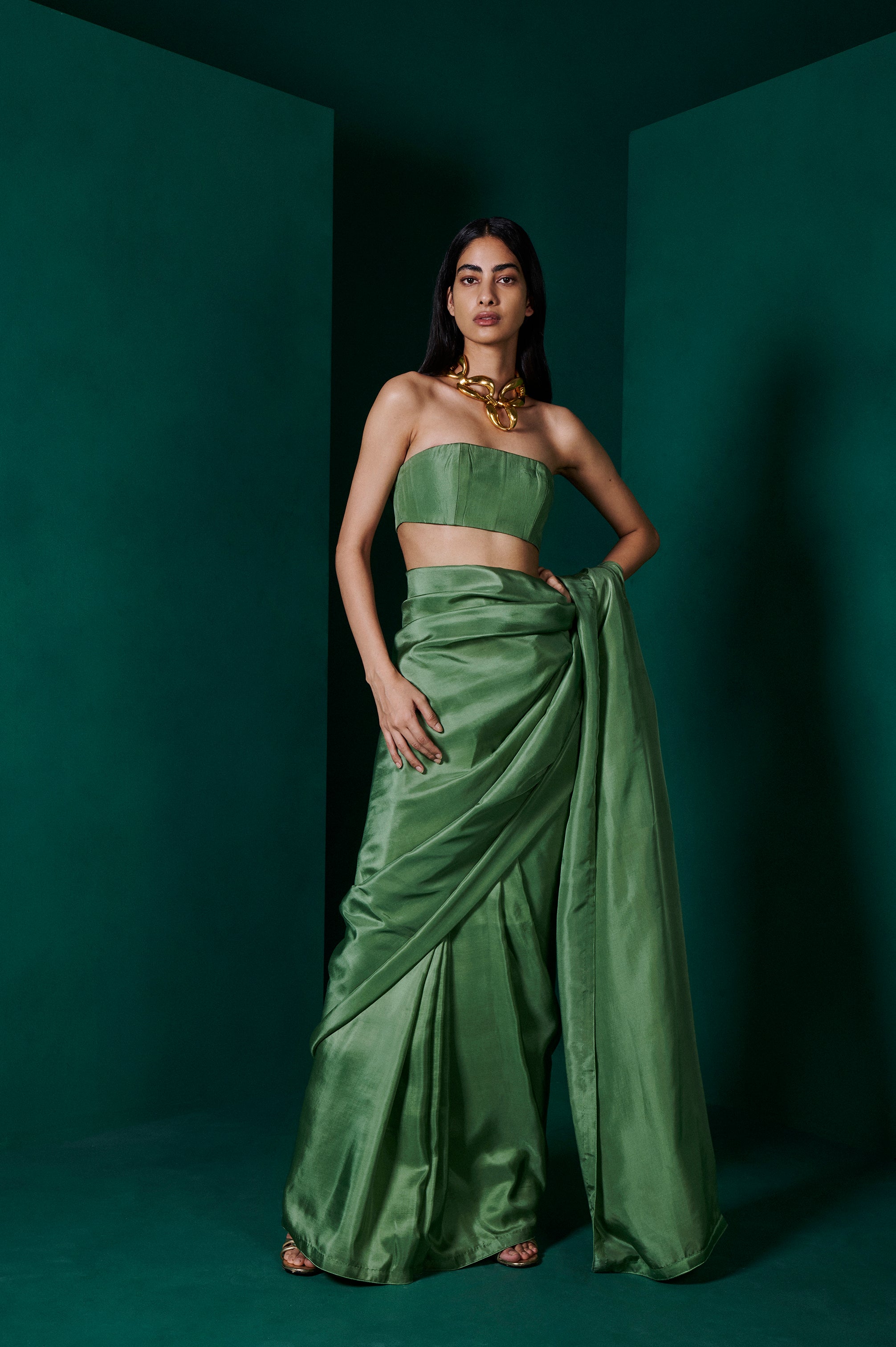 Handwoven Forest Green Silk Sari