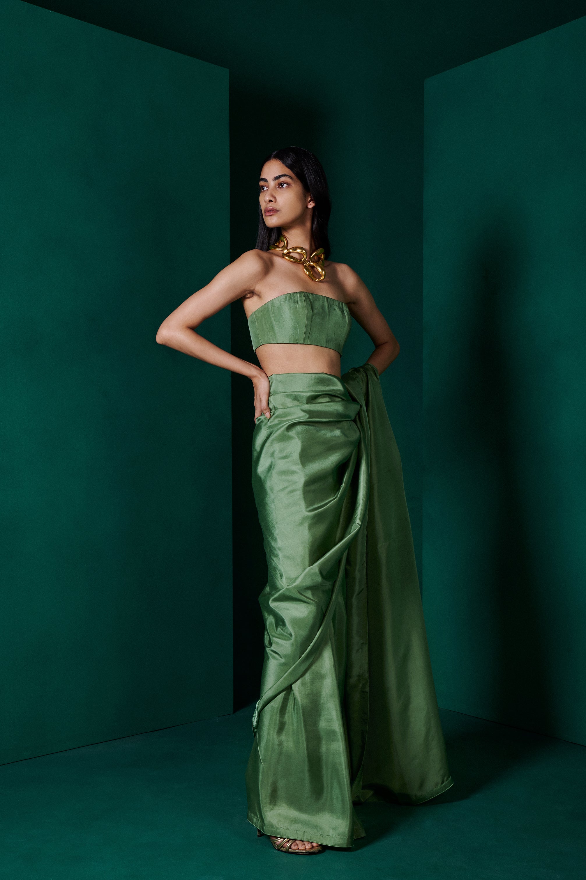 Handwoven Forest Green Silk Sari