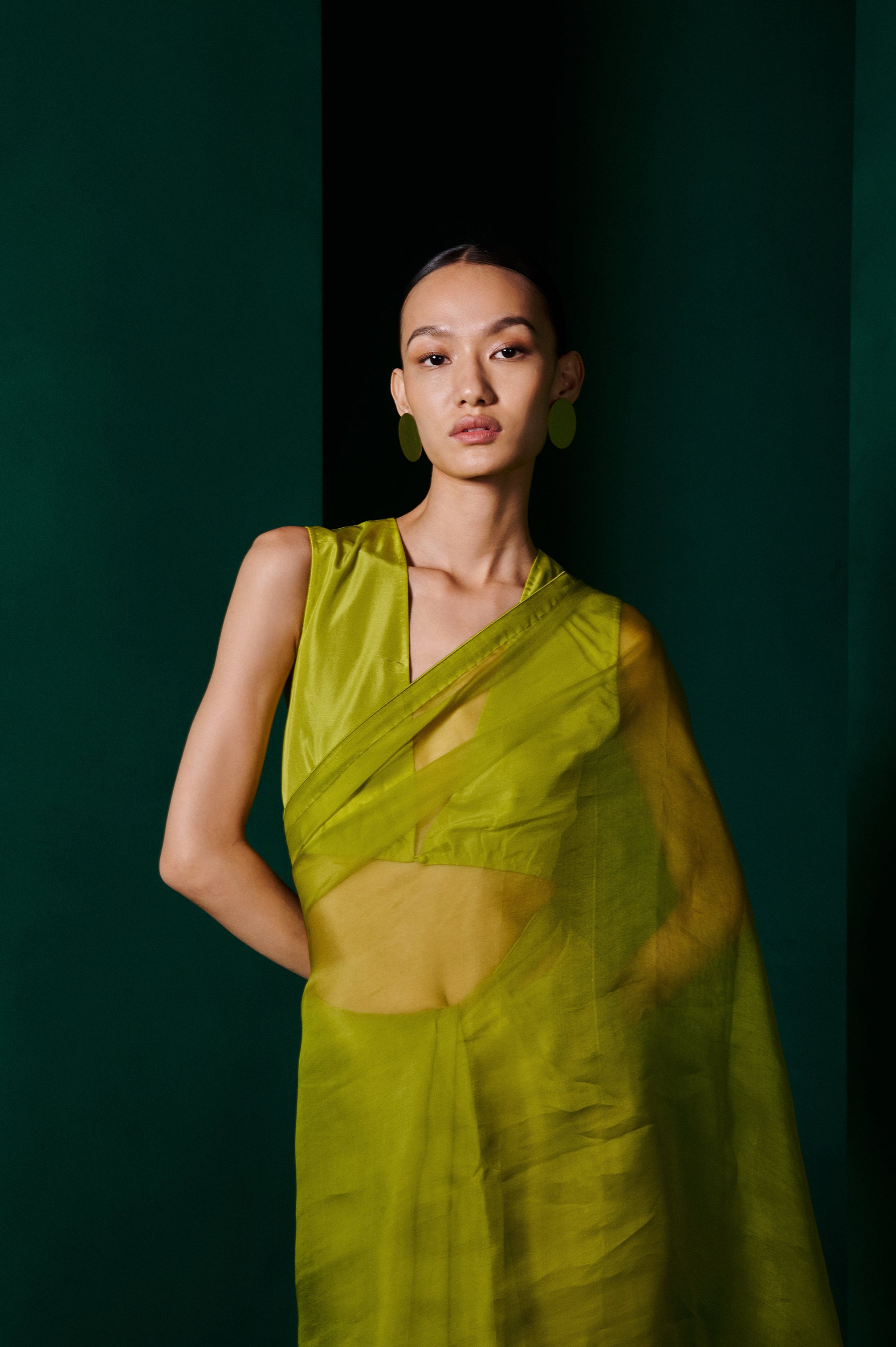 Handwoven Moss Green Orgnaza Sari