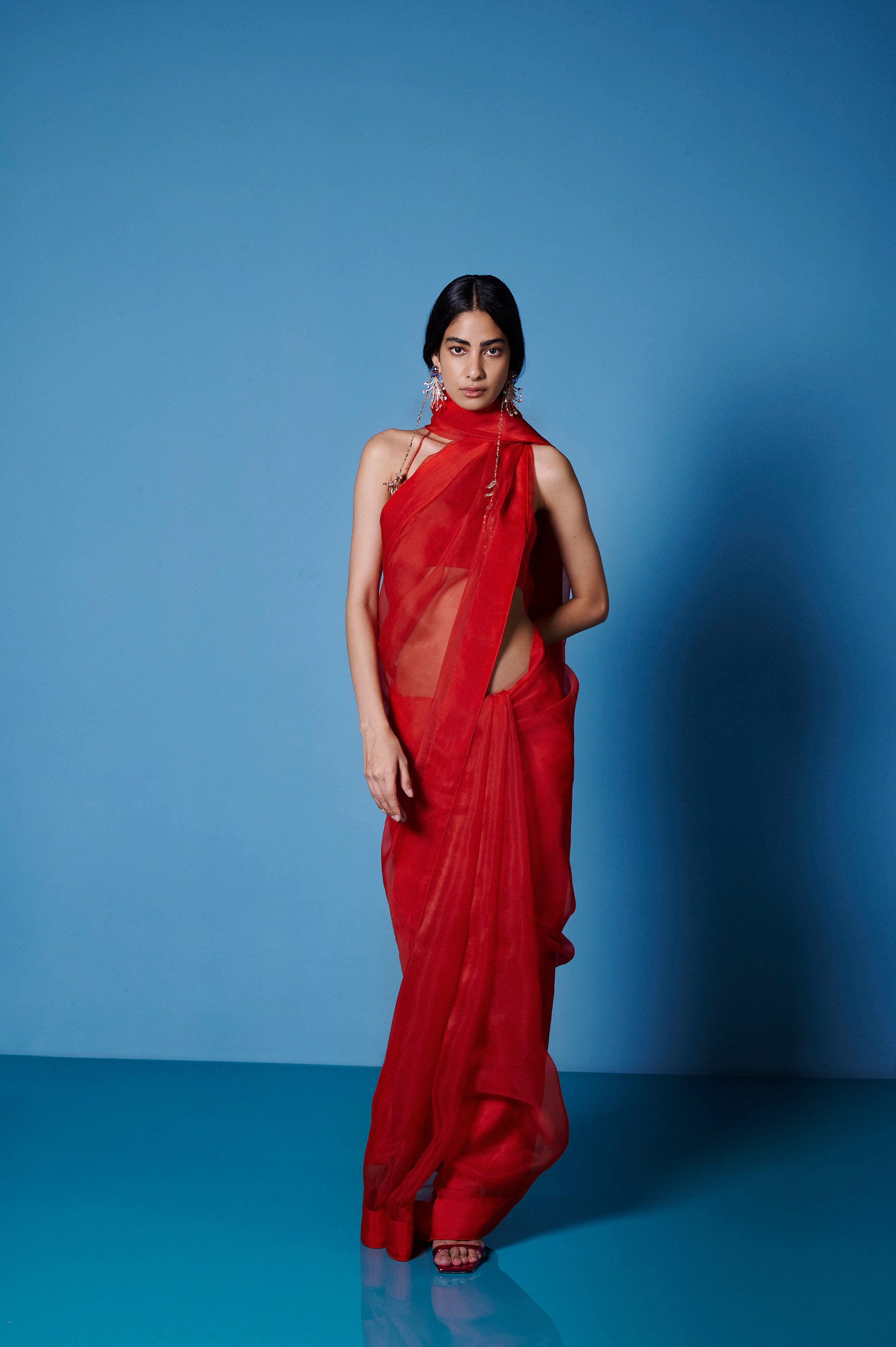 Handwoven Ruby Red Organza Sari